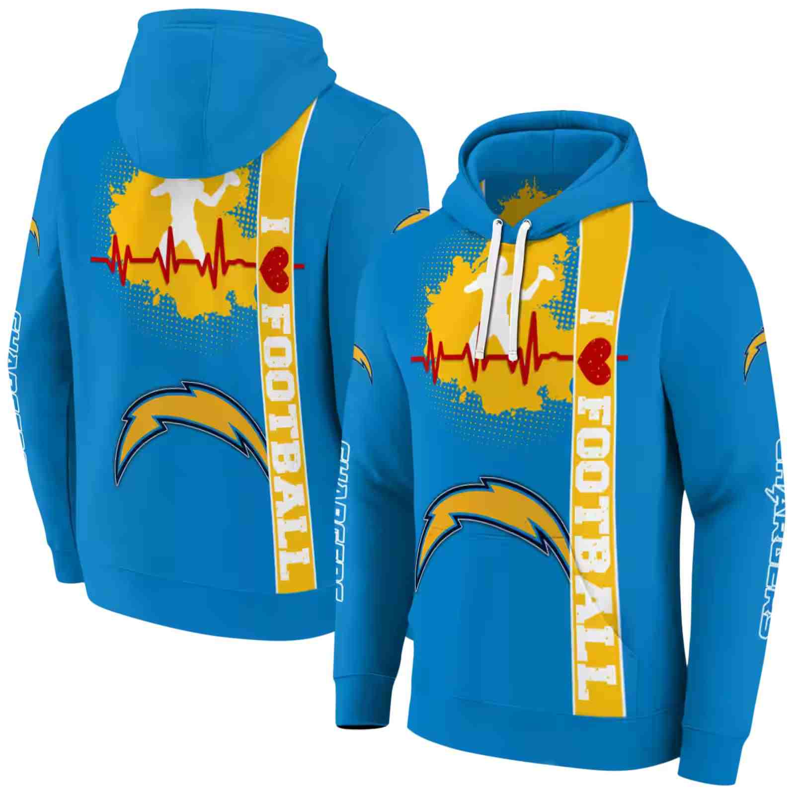 los angeles chargers football heartbeat blue hoodie fashion forward