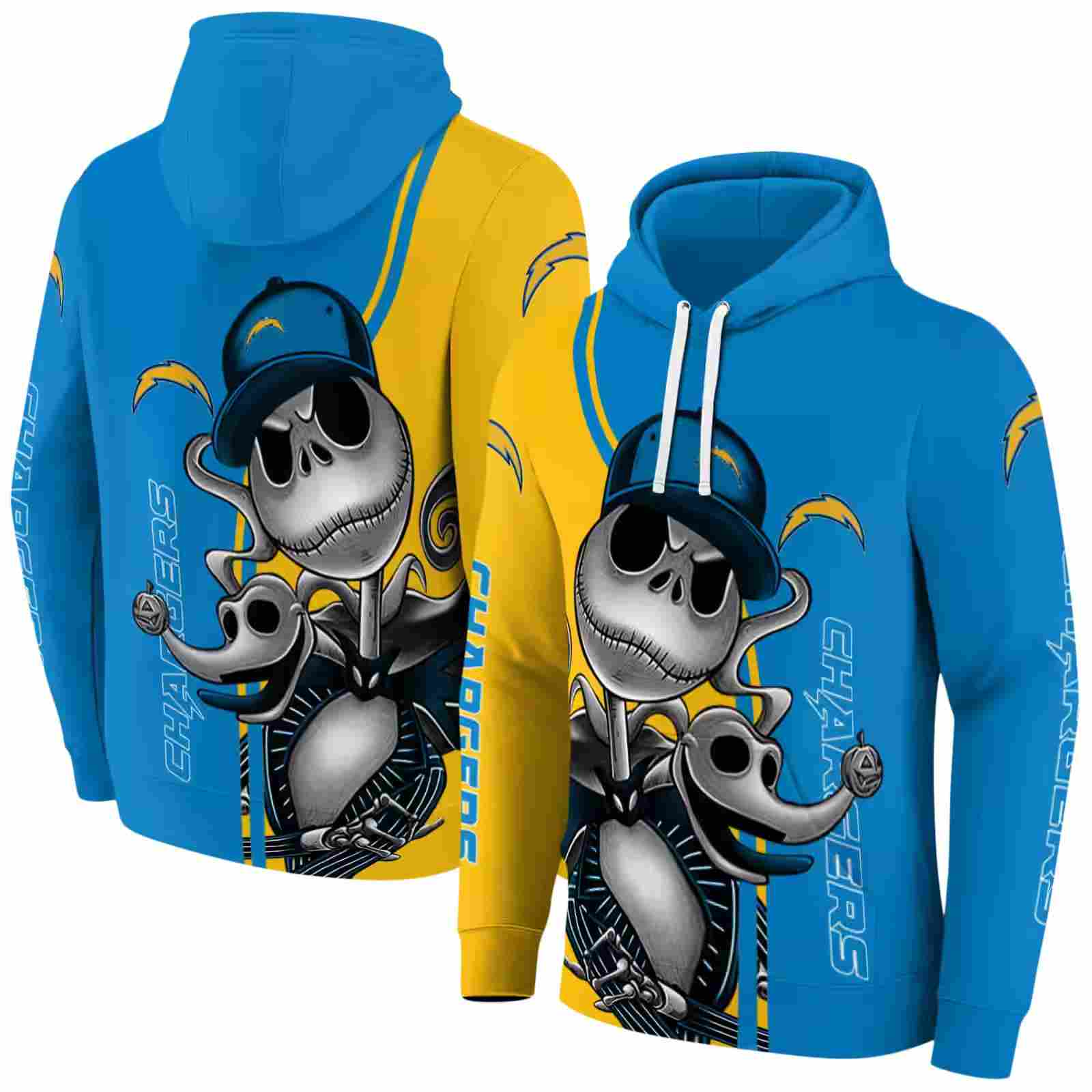 los angeles chargers jack skellington blue hoodie fashion forward