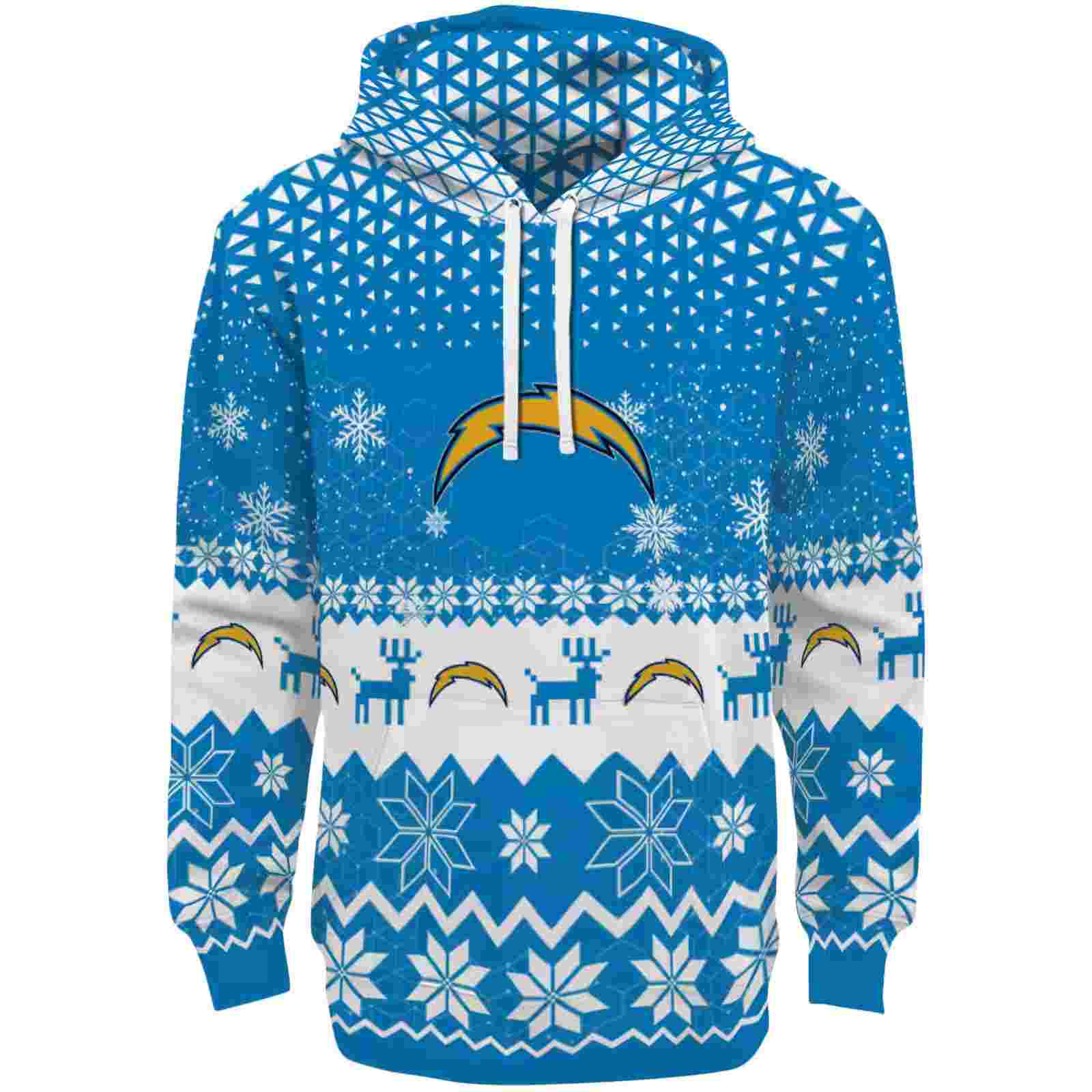 Los Angeles Chargers Reindeer Motif Blue Hoodie