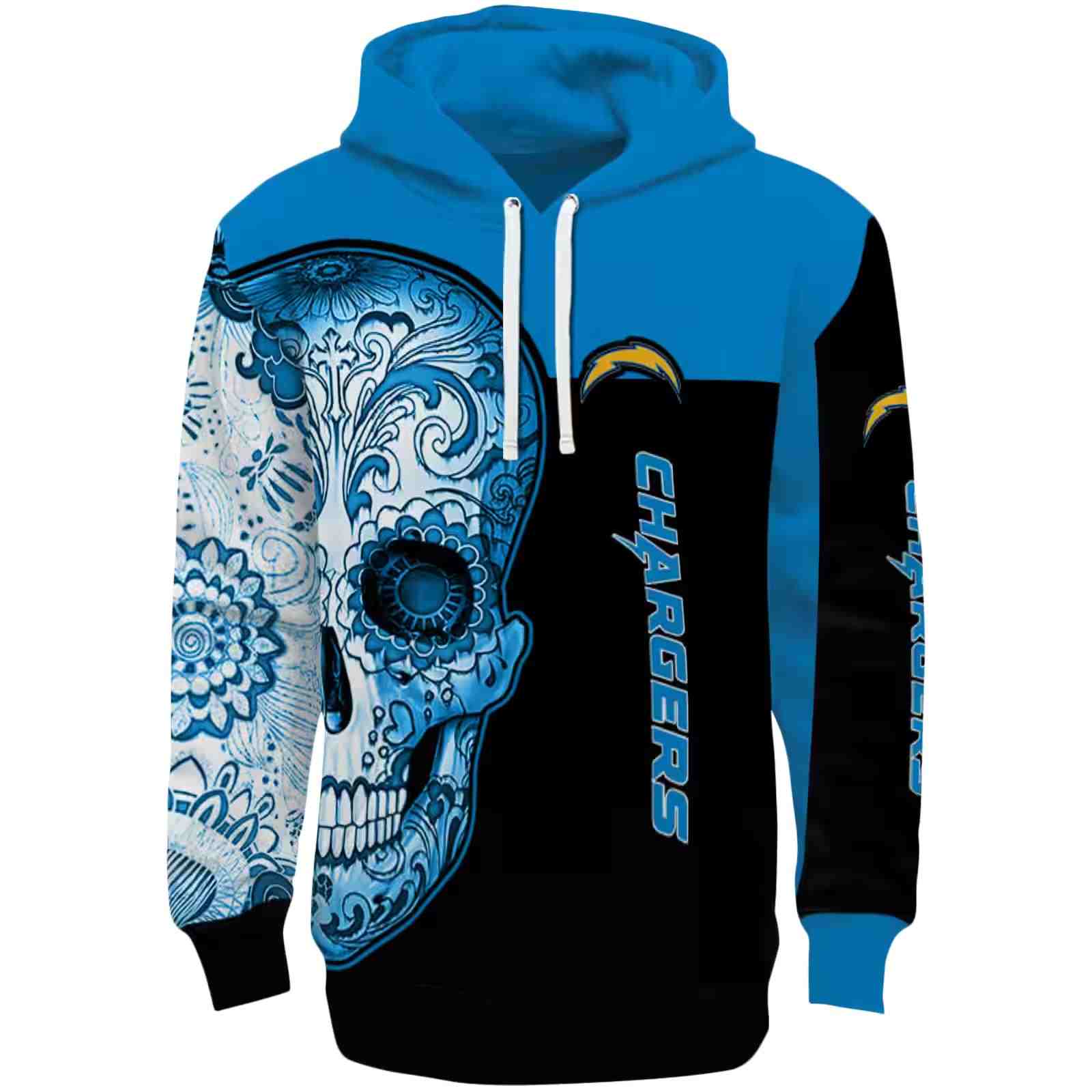 Los Angeles Chargers Sugar Skull Blue Black Hoodie