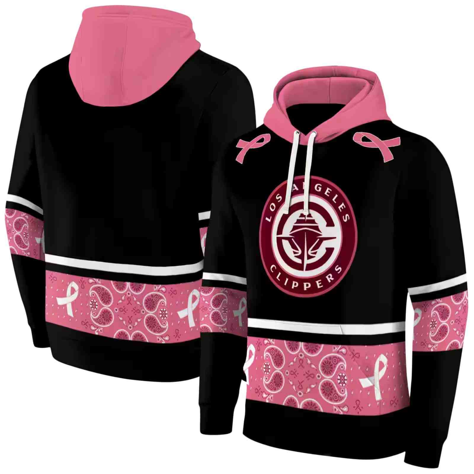 los angeles clippers awareness ribbon black pink hoodie fashion forward