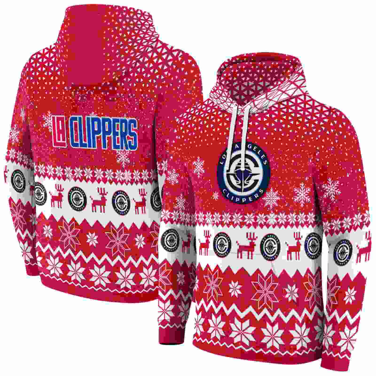 los angeles clippers reindeer motif red hoodie fashion forward