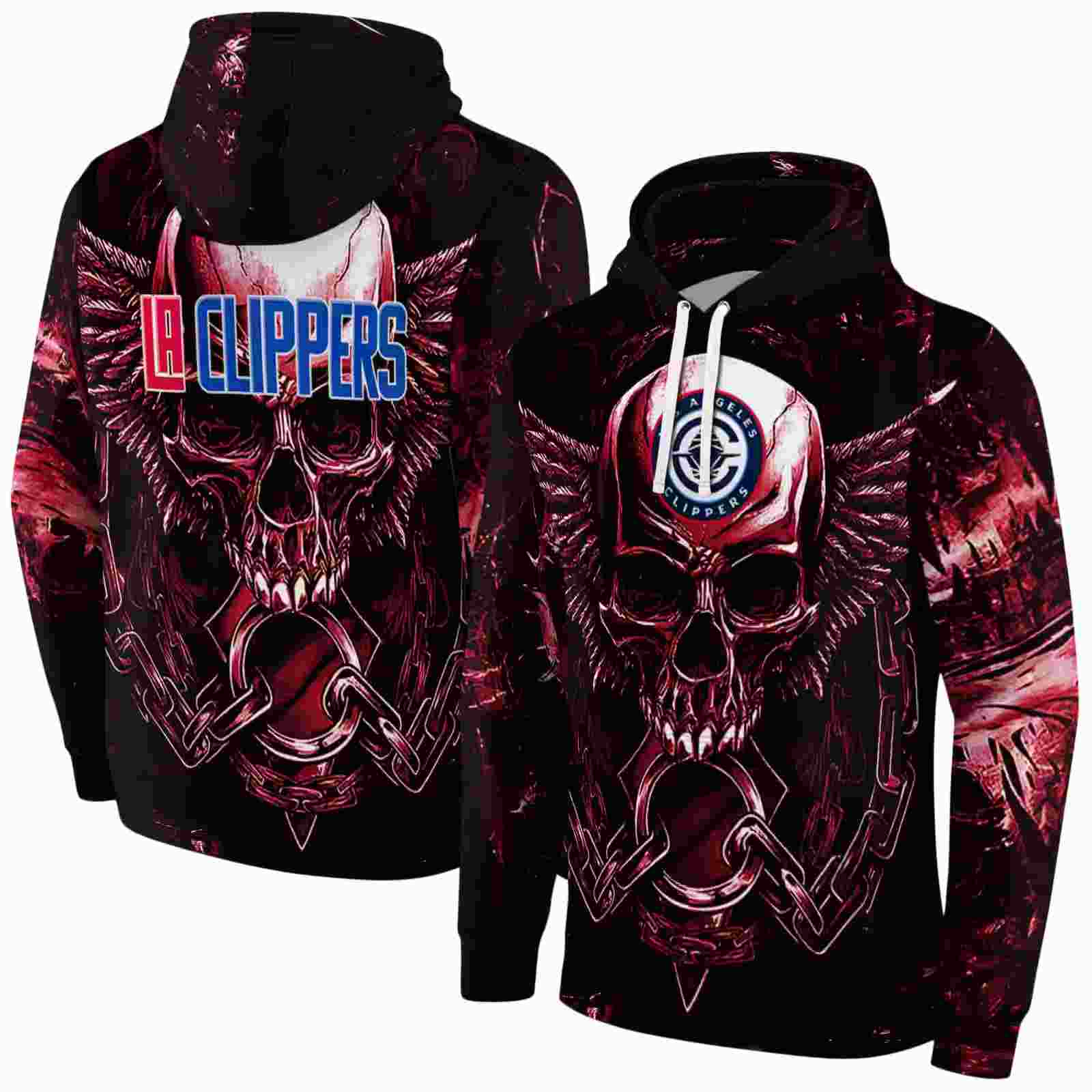 los angeles clippers skull artwork red black hoodie fashion forward