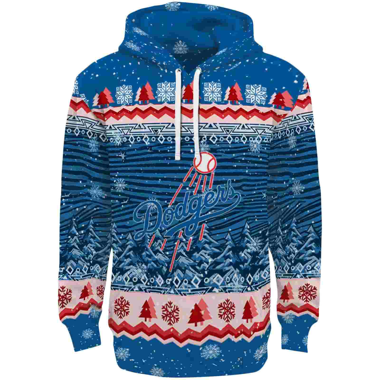 Los Angeles Dodgers Christmas Trees Blue Hoodie