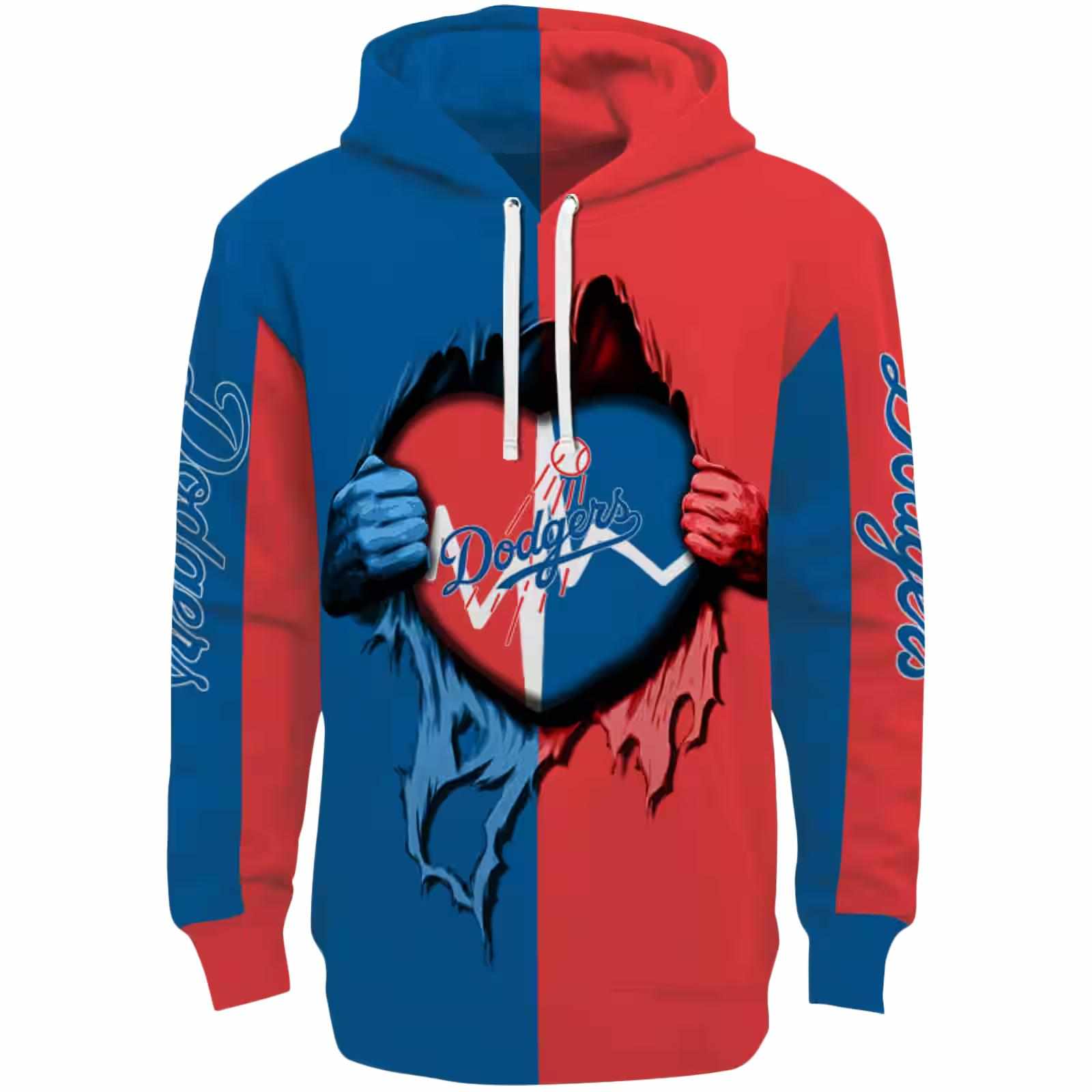 Los Angeles Dodgers Heartbeat Graphic Blue Hoodie