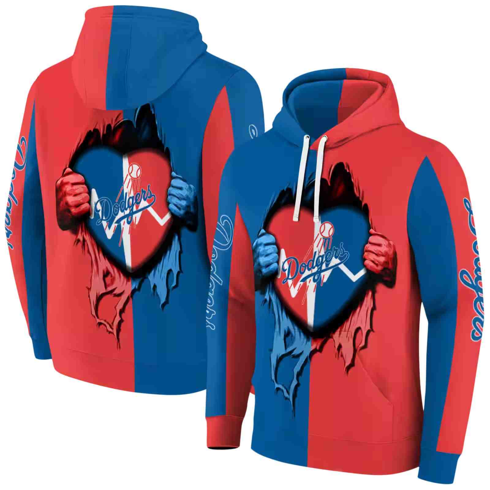 los angeles dodgers heartbeat graphic blue hoodie fashion forward