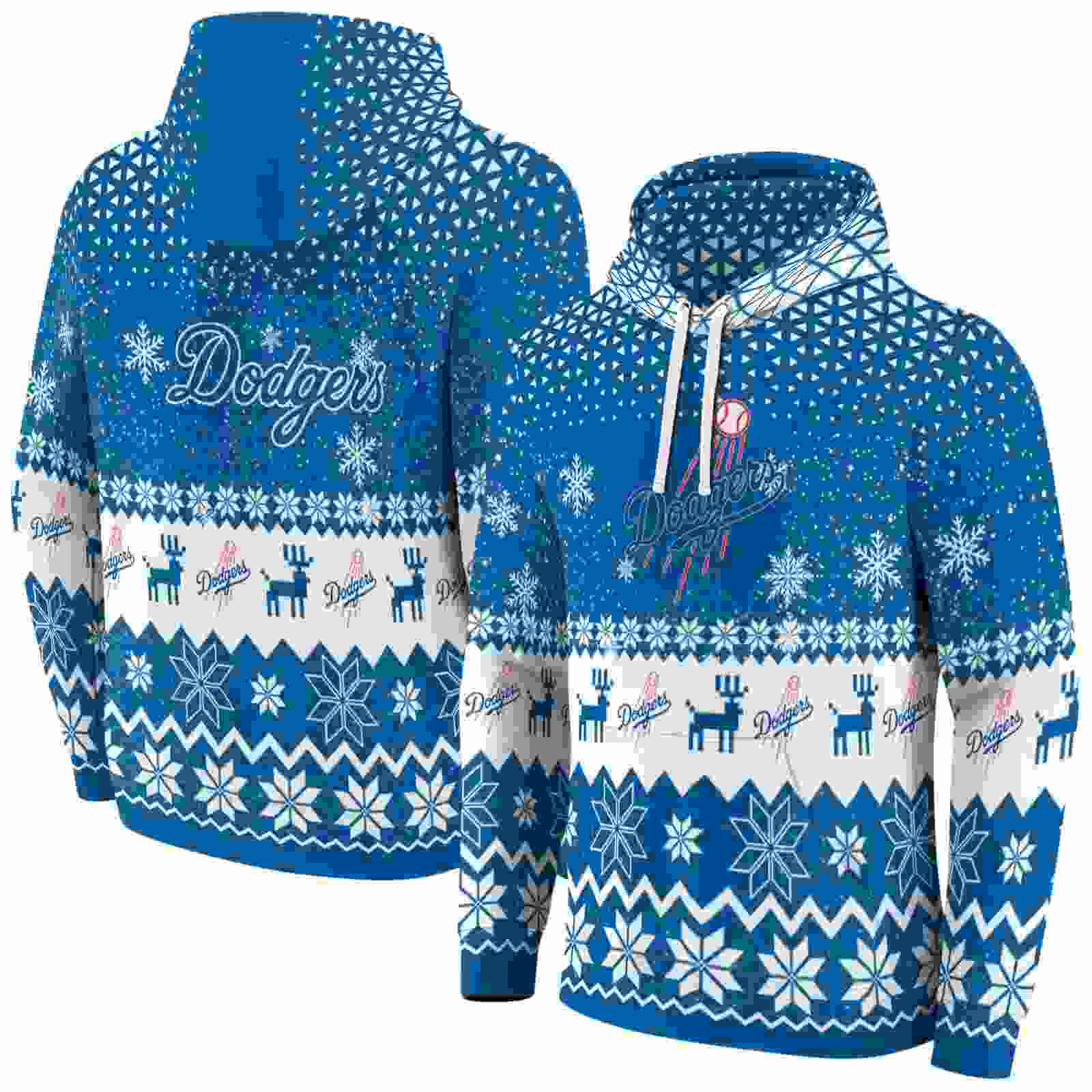 los angeles dodgers reindeer motif blue hoodie fashion forward