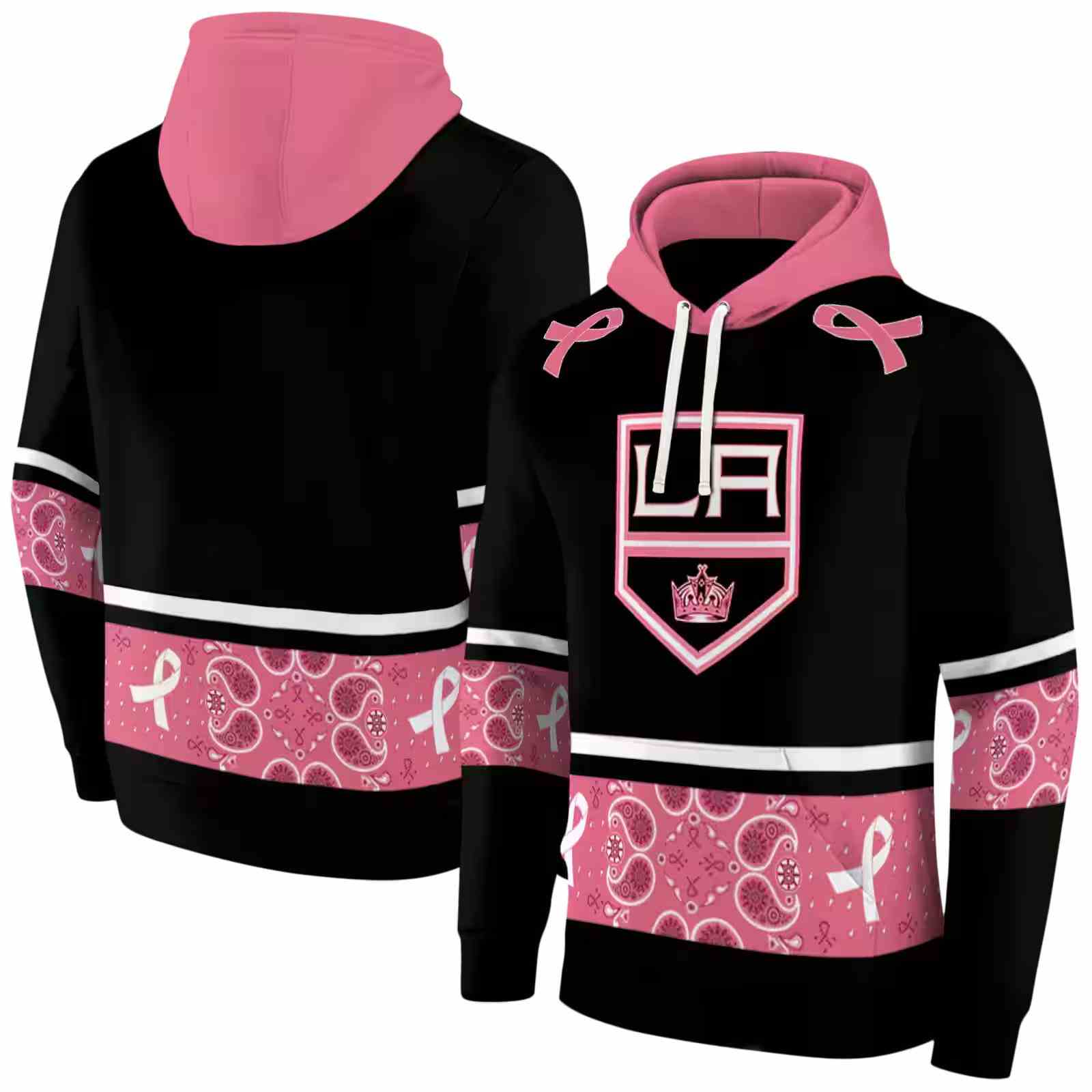 los angeles kings awareness ribbon black pink hoodie fashion forward