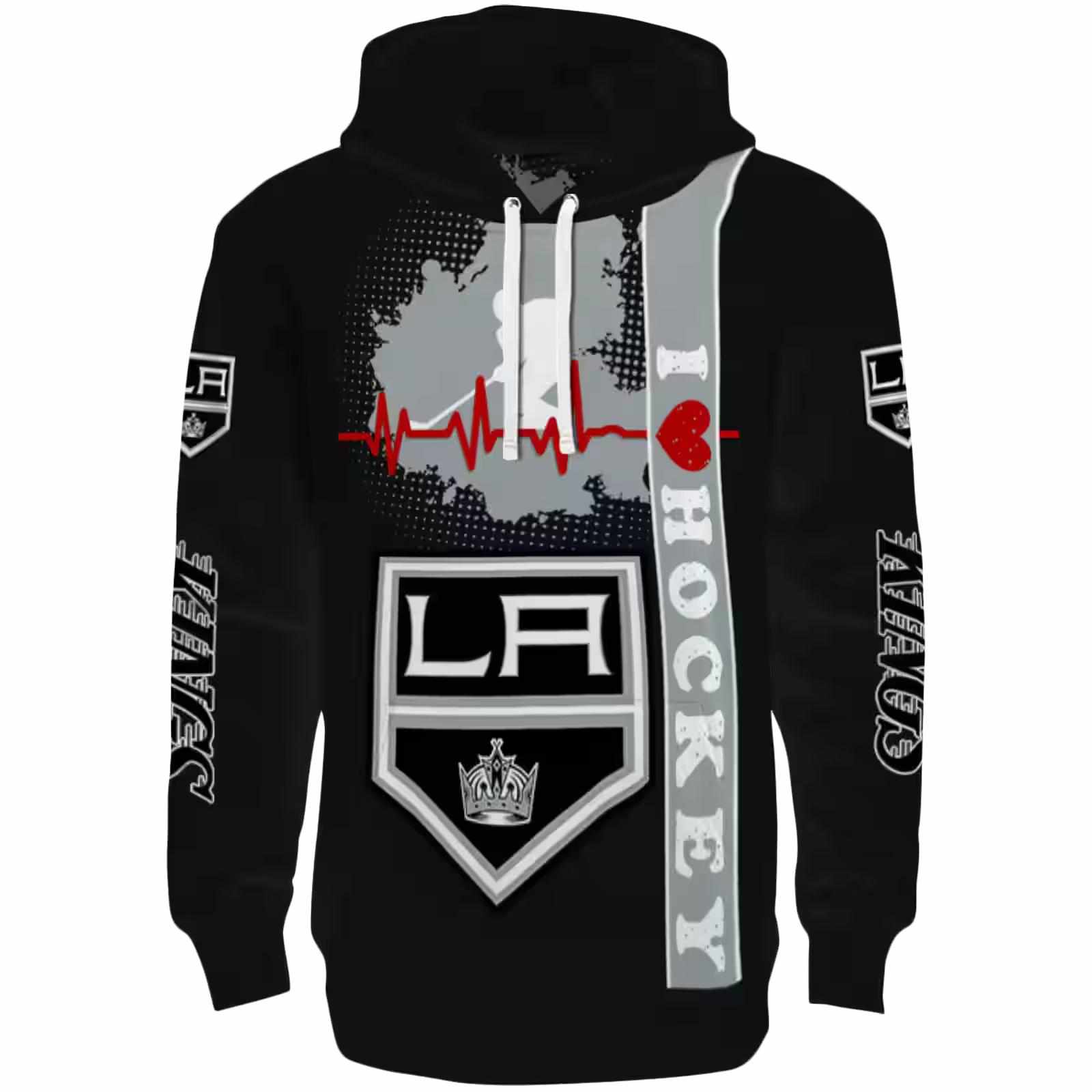 Los Angeles Kings Hockey Heartbeat Black Hoodie