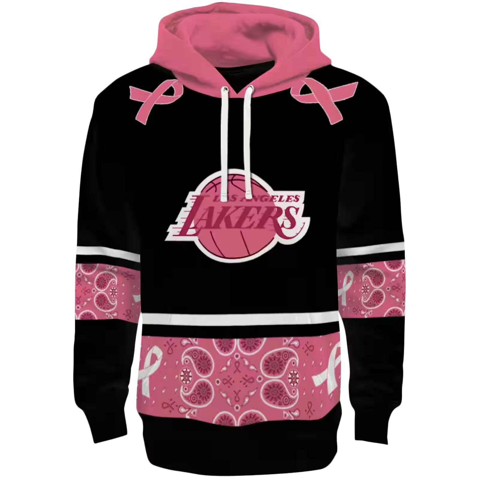 Los Angeles Lakers Awareness Ribbon Black Pink Hoodie