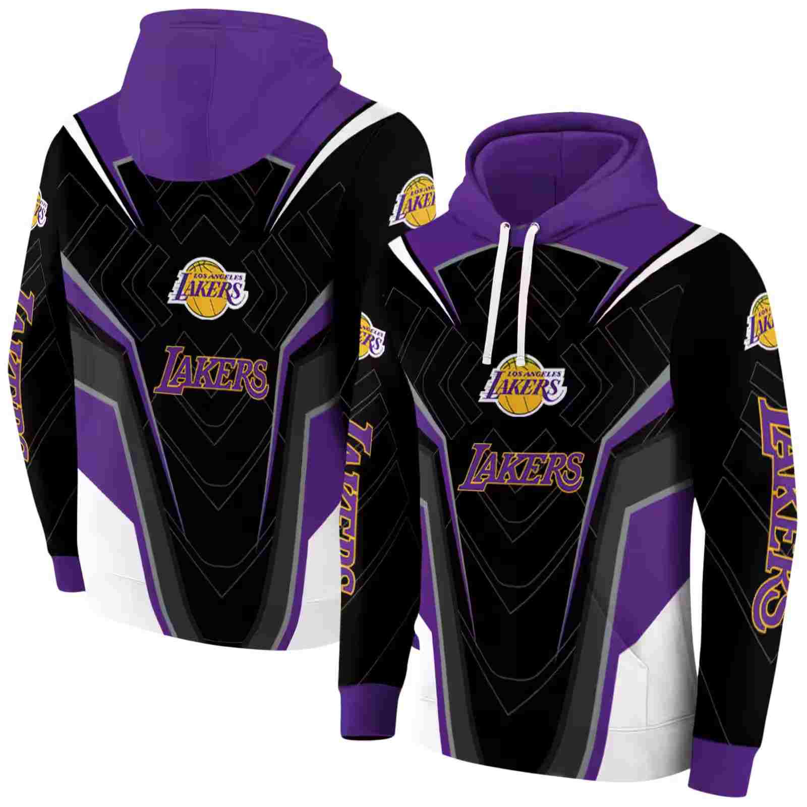 los angeles lakers futuristic pattern purple black hoodie fashion forward