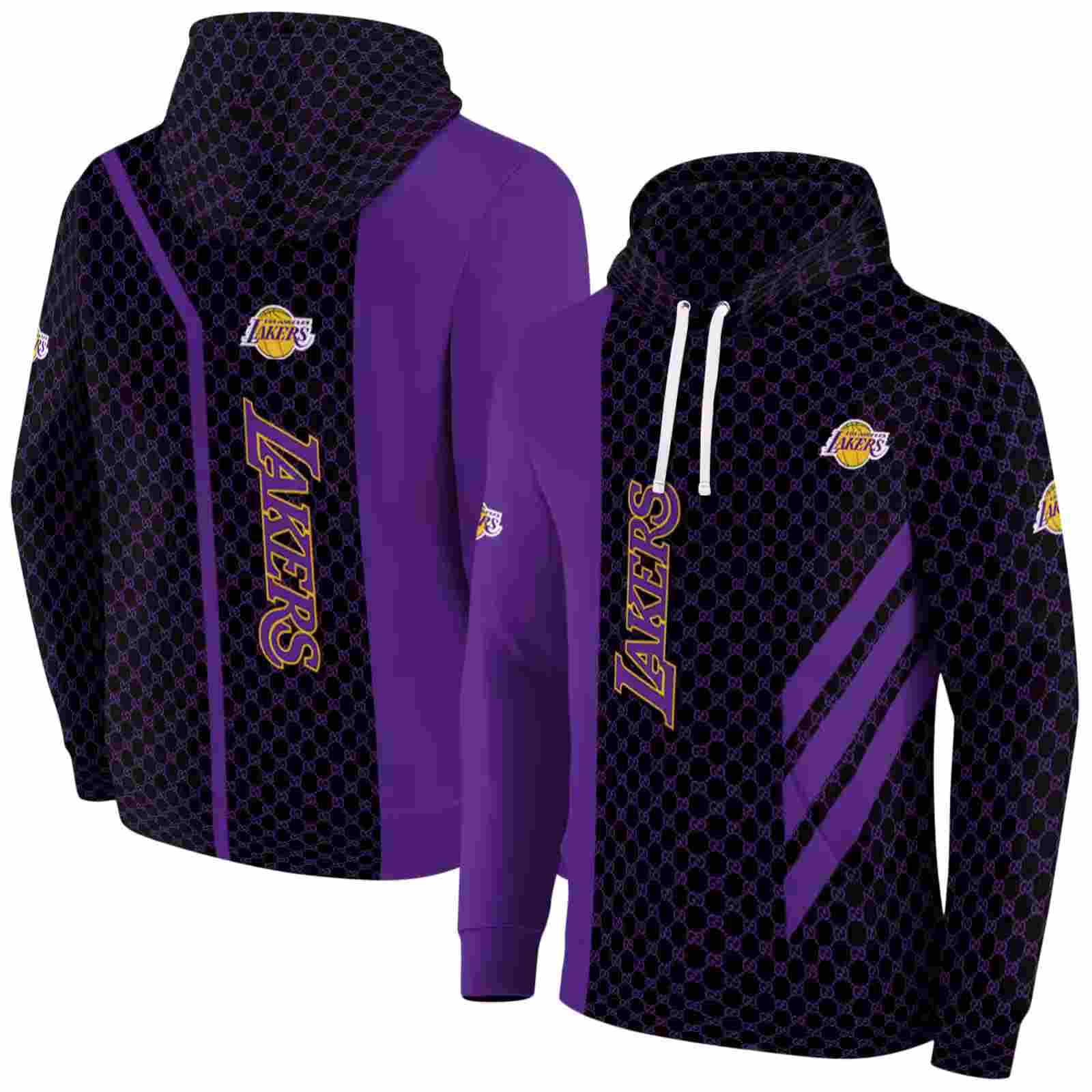 los angeles lakers monogram pattern purple hoodie fashion forward