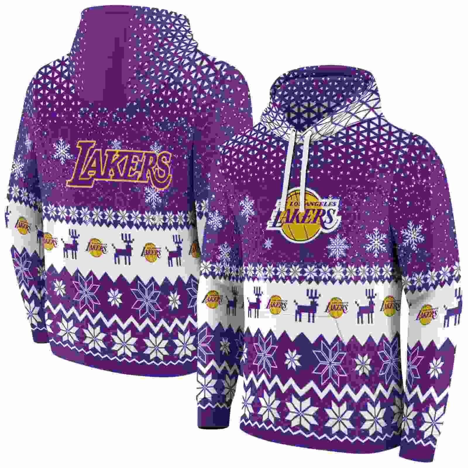 los angeles lakers reindeer motif purple hoodie fashion forward