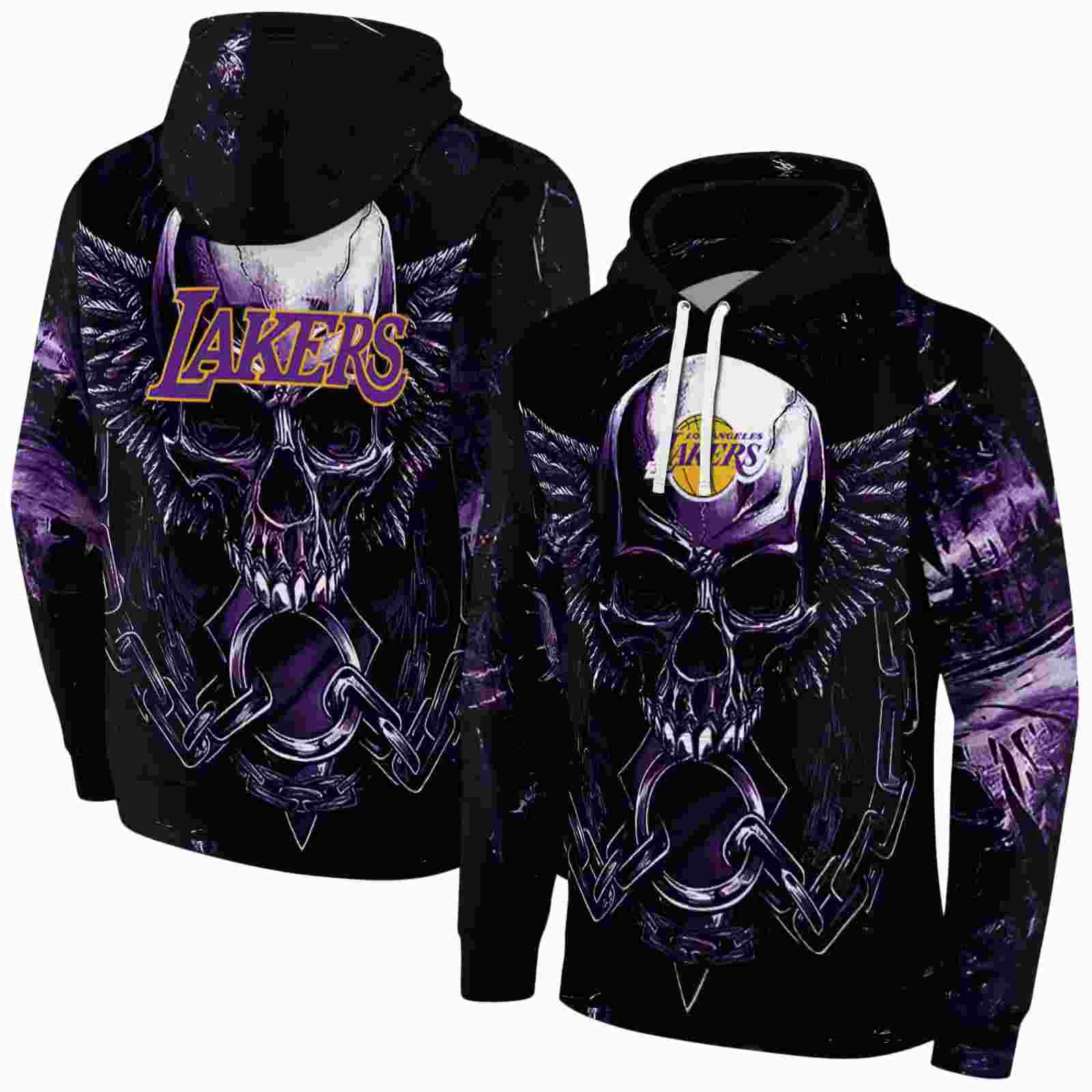 los angeles lakers skull artwork purple black hoodie fashion forward