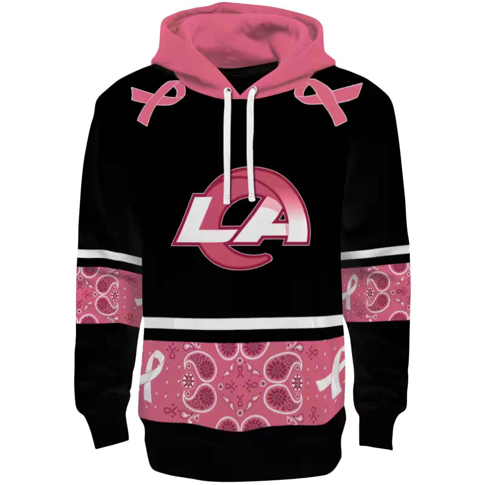 Los Angeles Rams Awareness Ribbon Black Pink Hoodie