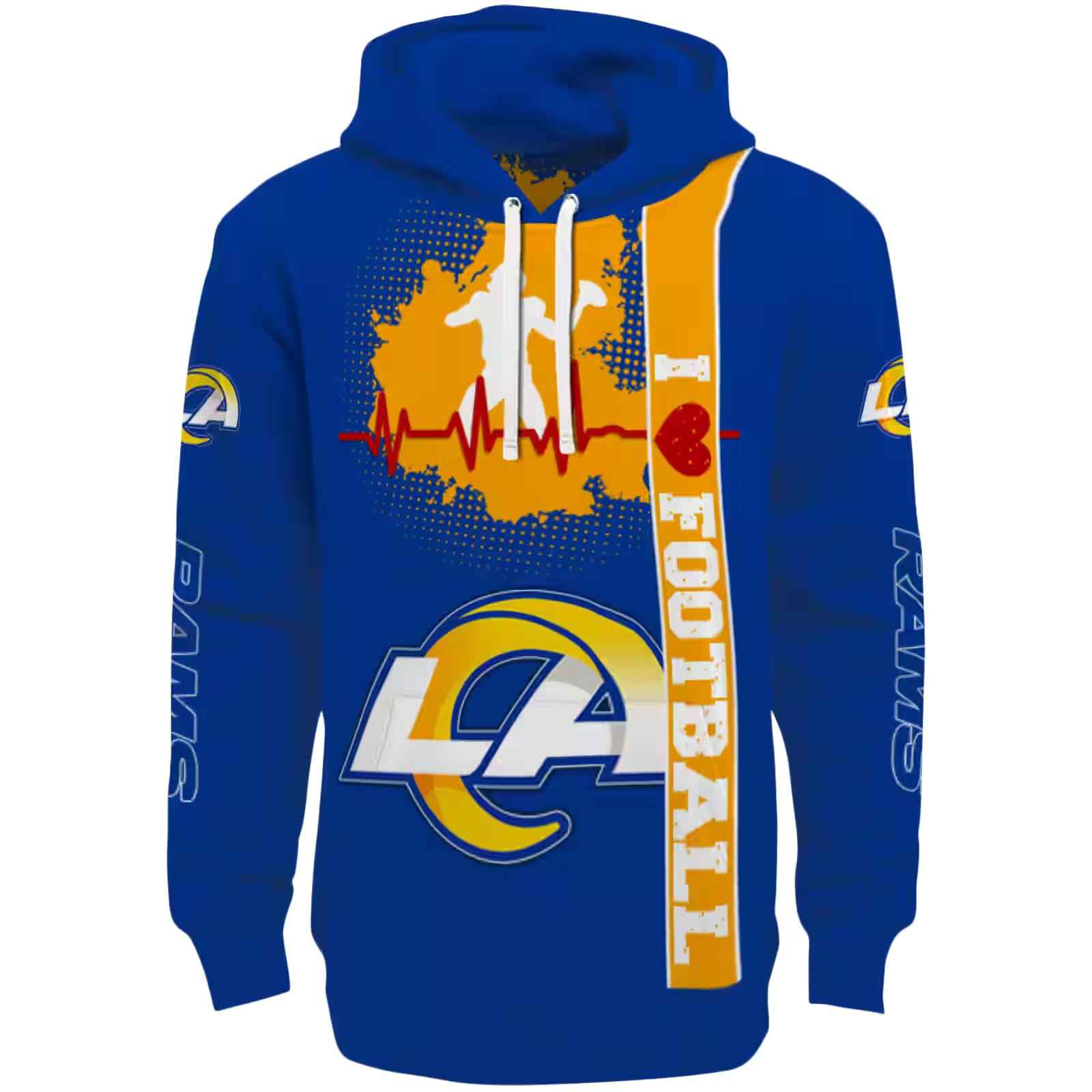 Los Angeles Rams Football Heartbeat Blue Hoodie