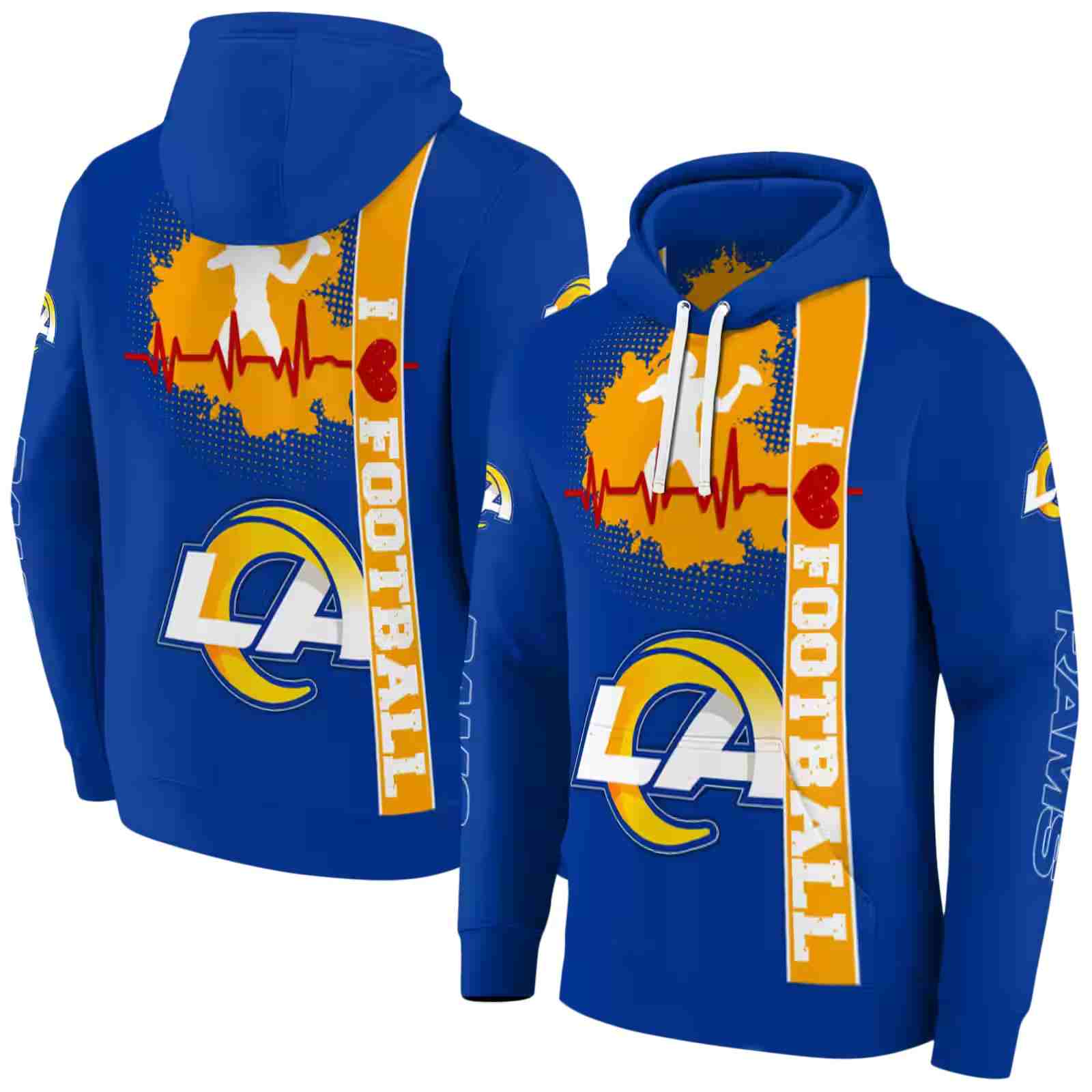 los angeles rams football heartbeat blue hoodie fashion forward