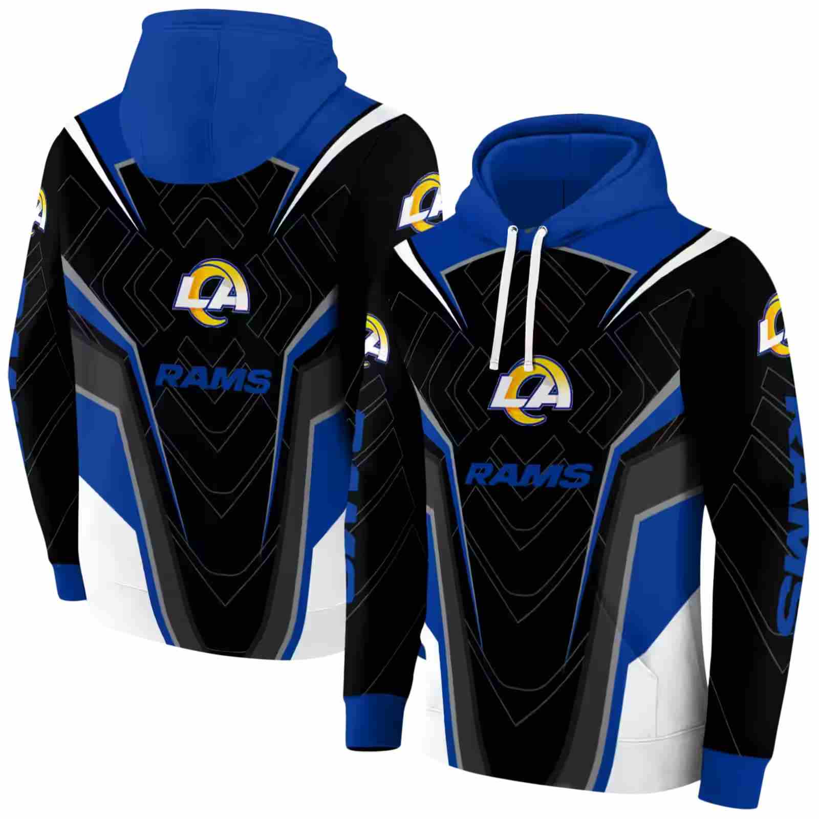 los angeles rams futuristic pattern blue black hoodie fashion forward