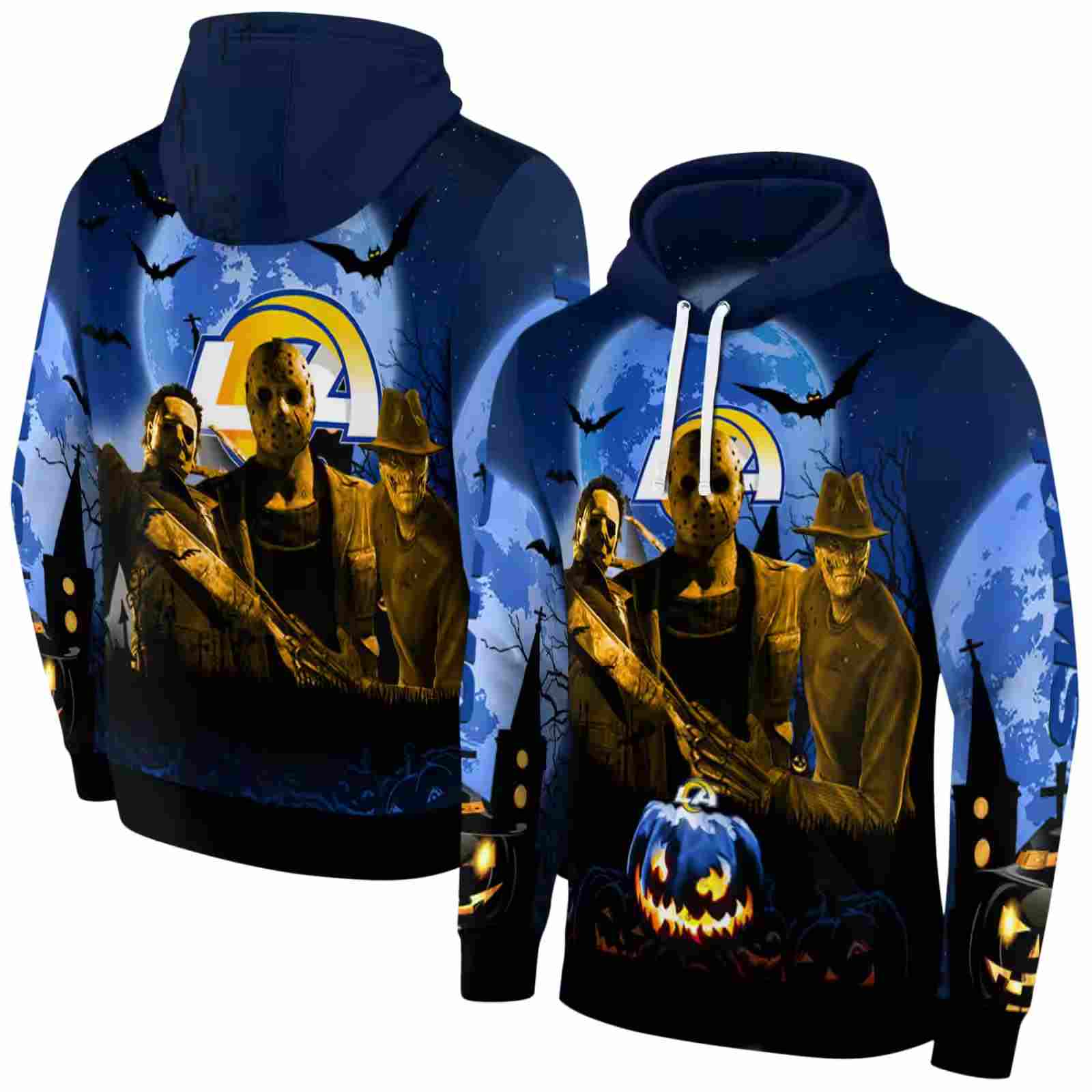 los angeles rams halloween vibes blue black hoodie fashion forward