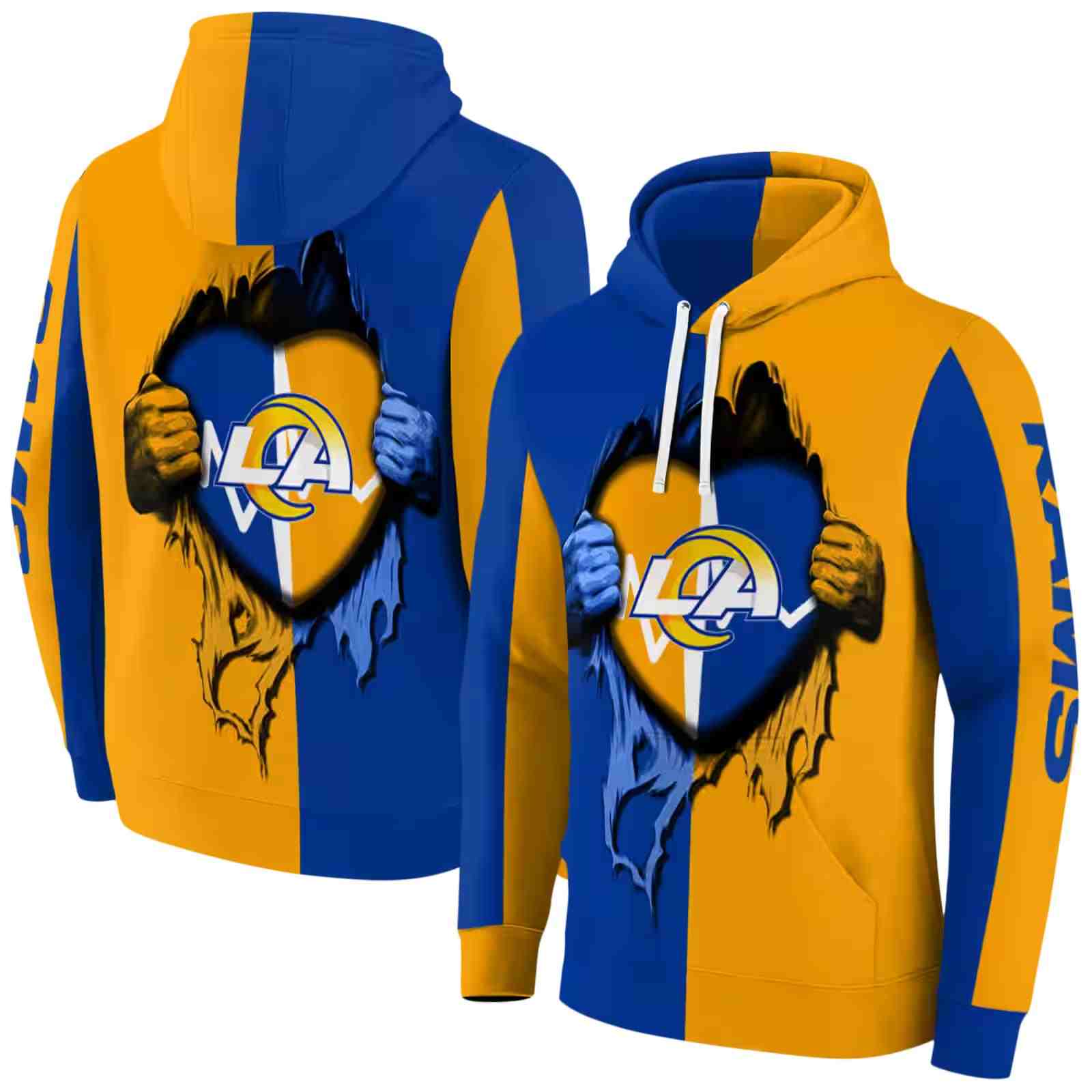 los angeles rams heartbeat graphic blue hoodie fashion forward