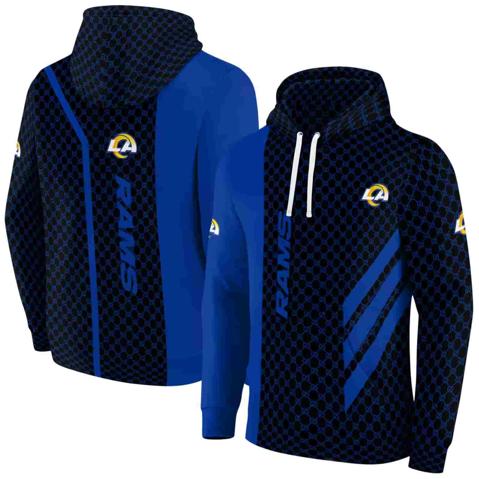 los angeles rams monogram pattern blue hoodie fashion forward