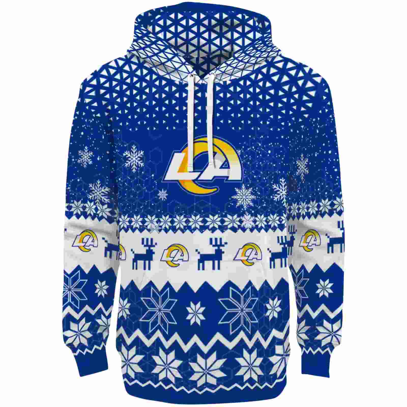 Los Angeles Rams Reindeer Motif Blue Hoodie