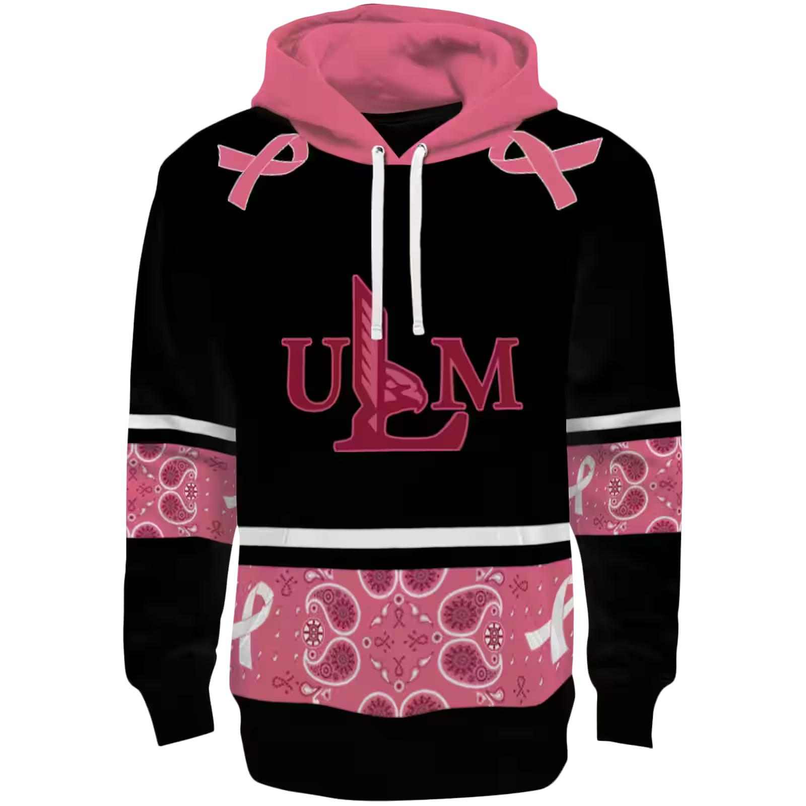 Louisiana-Monroe Warhawks Awareness Ribbon Black Pink Hoodie