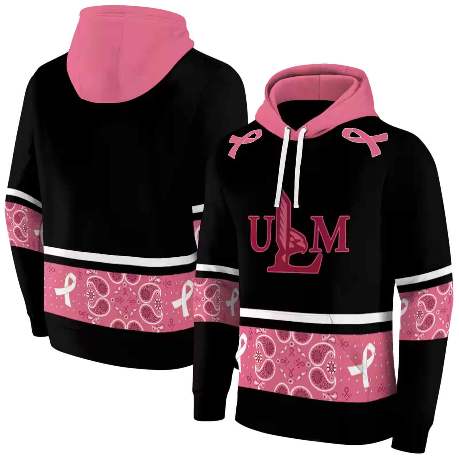 louisiana monroe warhawks awareness ribbon black pink hoodie fashion forward