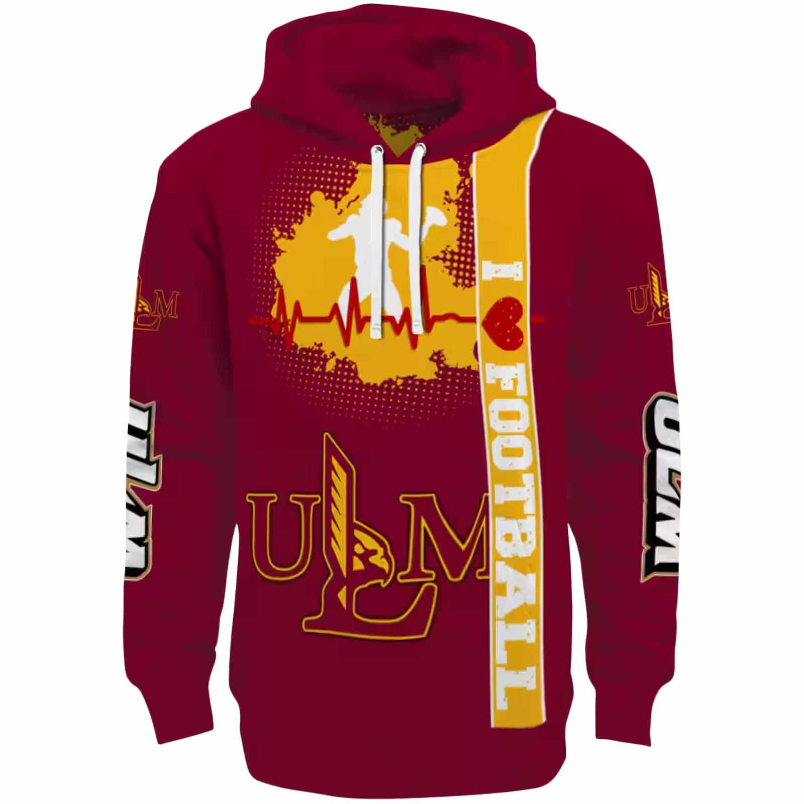 Louisiana-Monroe Warhawks Football Heartbeat Red Hoodie