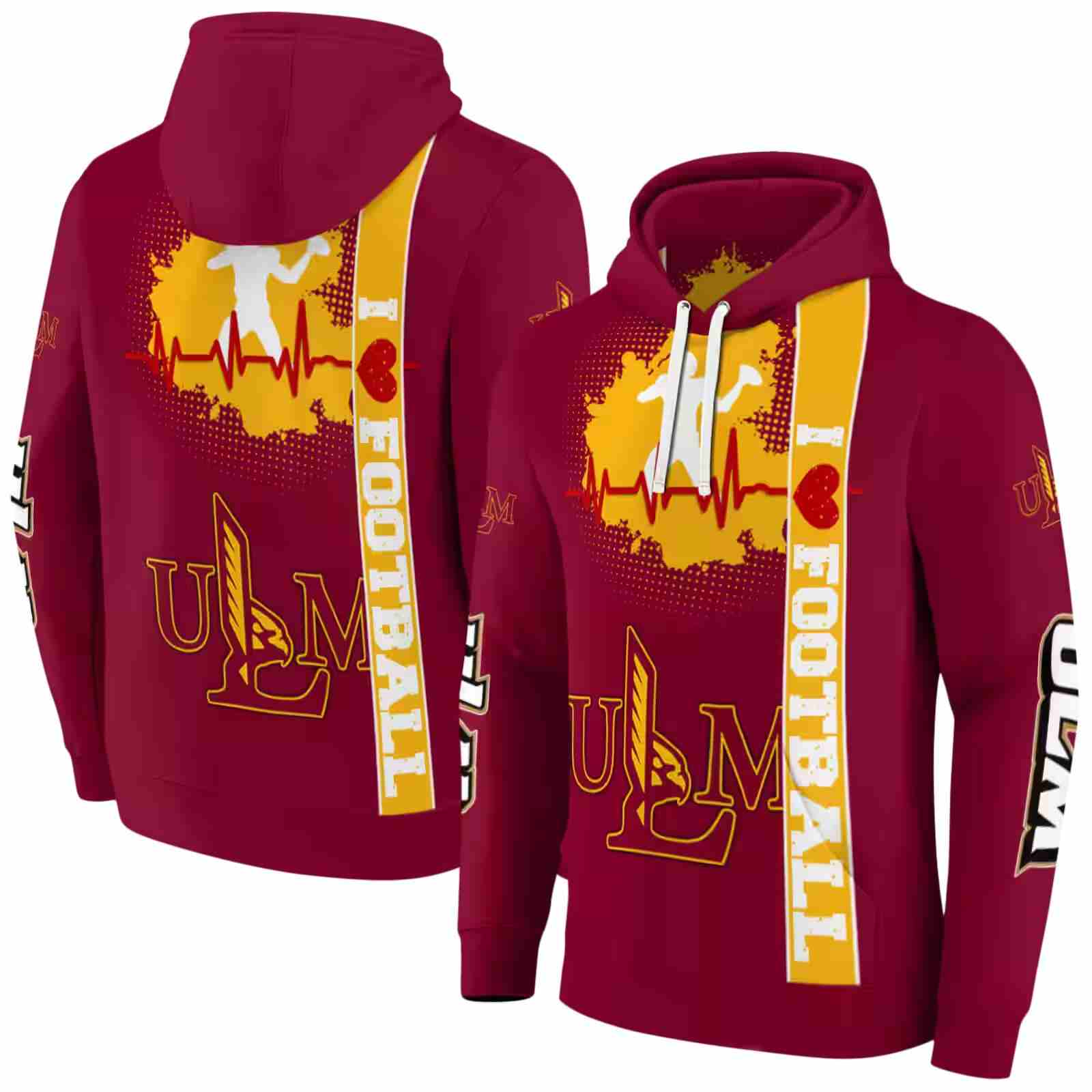 louisiana monroe warhawks football heartbeat red hoodie fashion forward