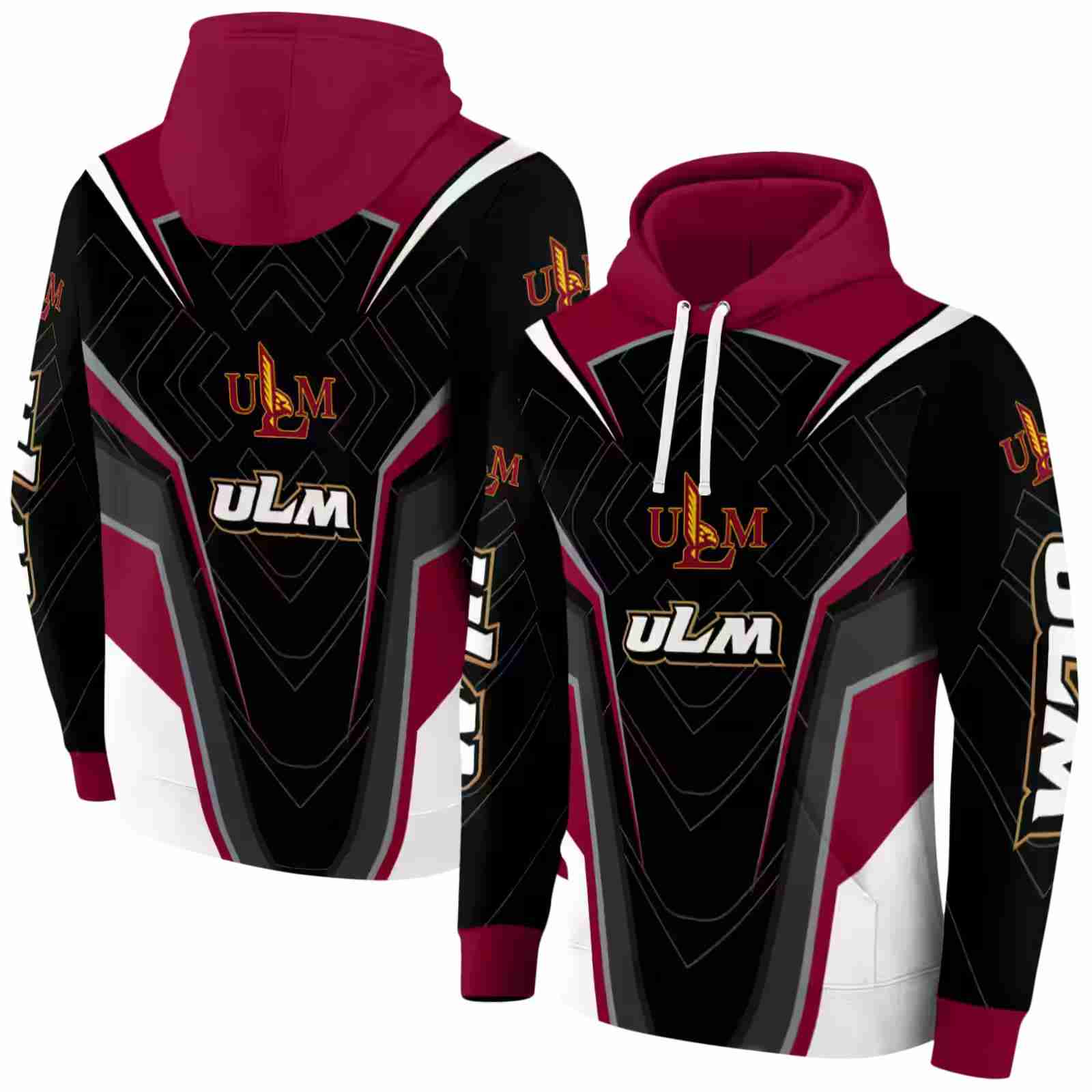louisiana monroe warhawks futuristic pattern red black hoodie fashion forward