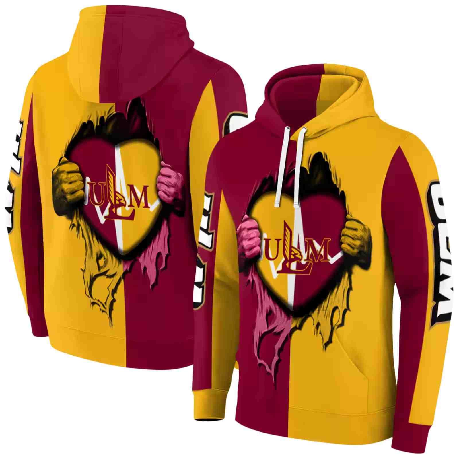 louisiana monroe warhawks heartbeat graphic red hoodie fashion forward