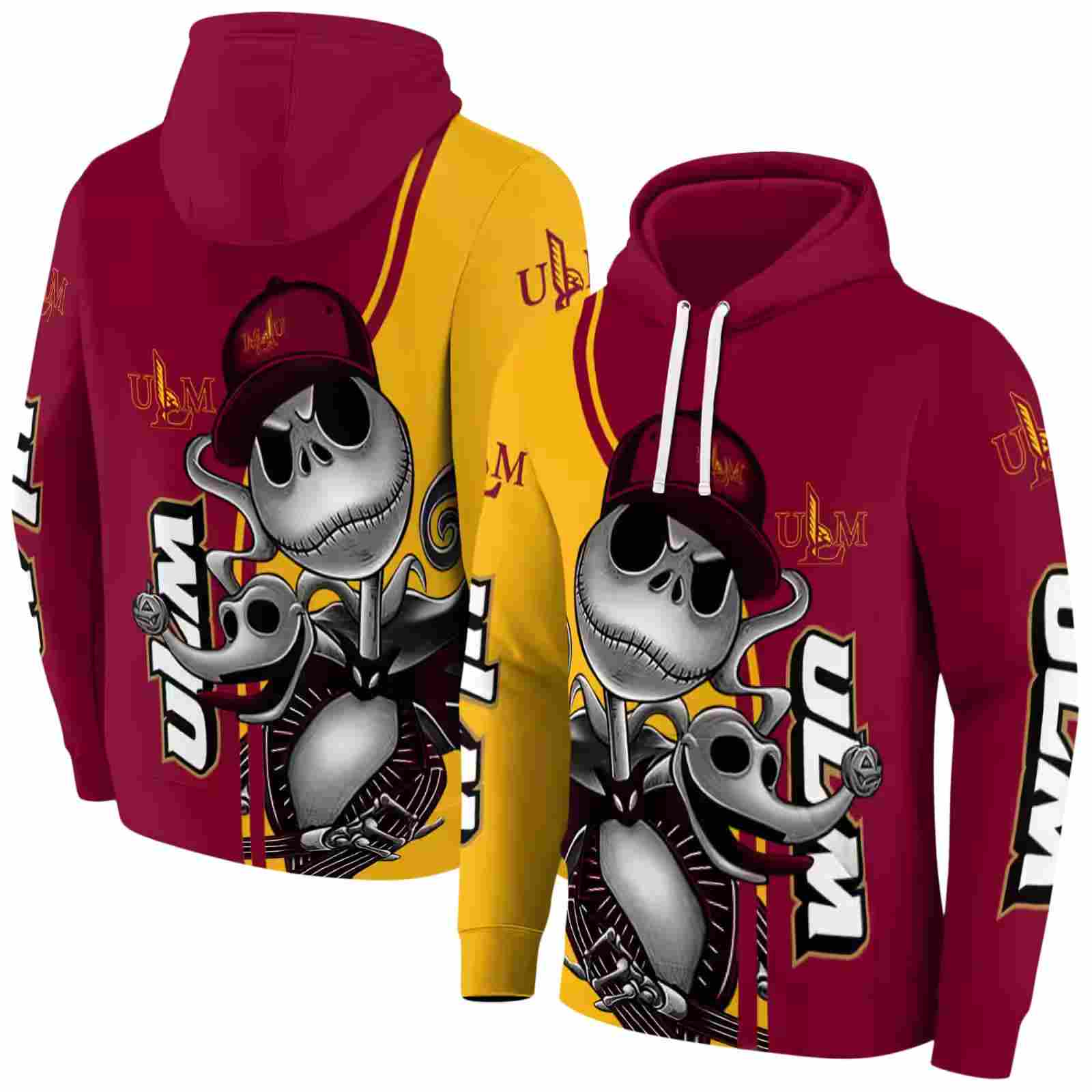 louisiana monroe warhawks jack skellington red hoodie fashion forward