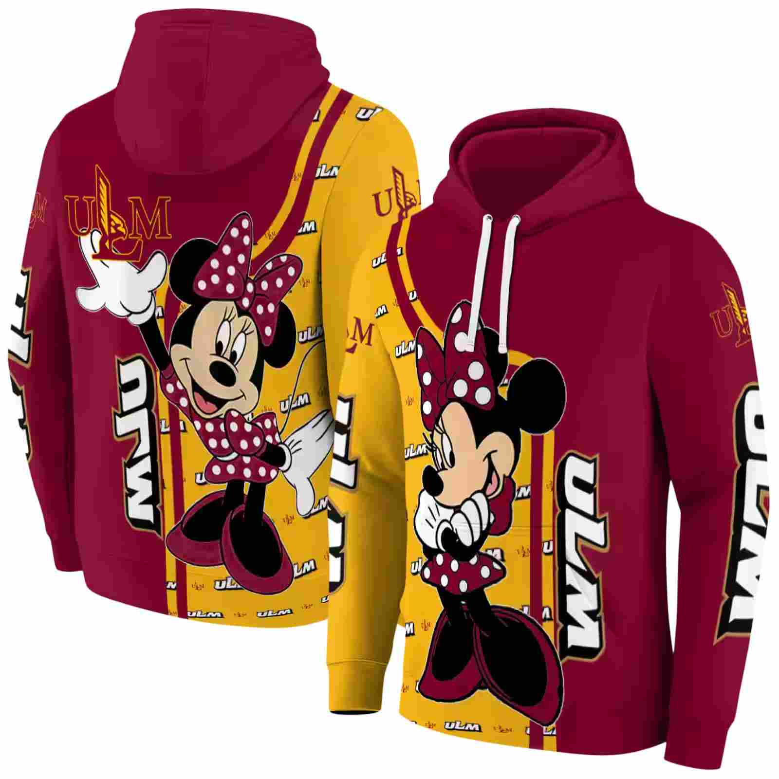 louisiana monroe warhawks minnie mouse red hoodie fashion forward