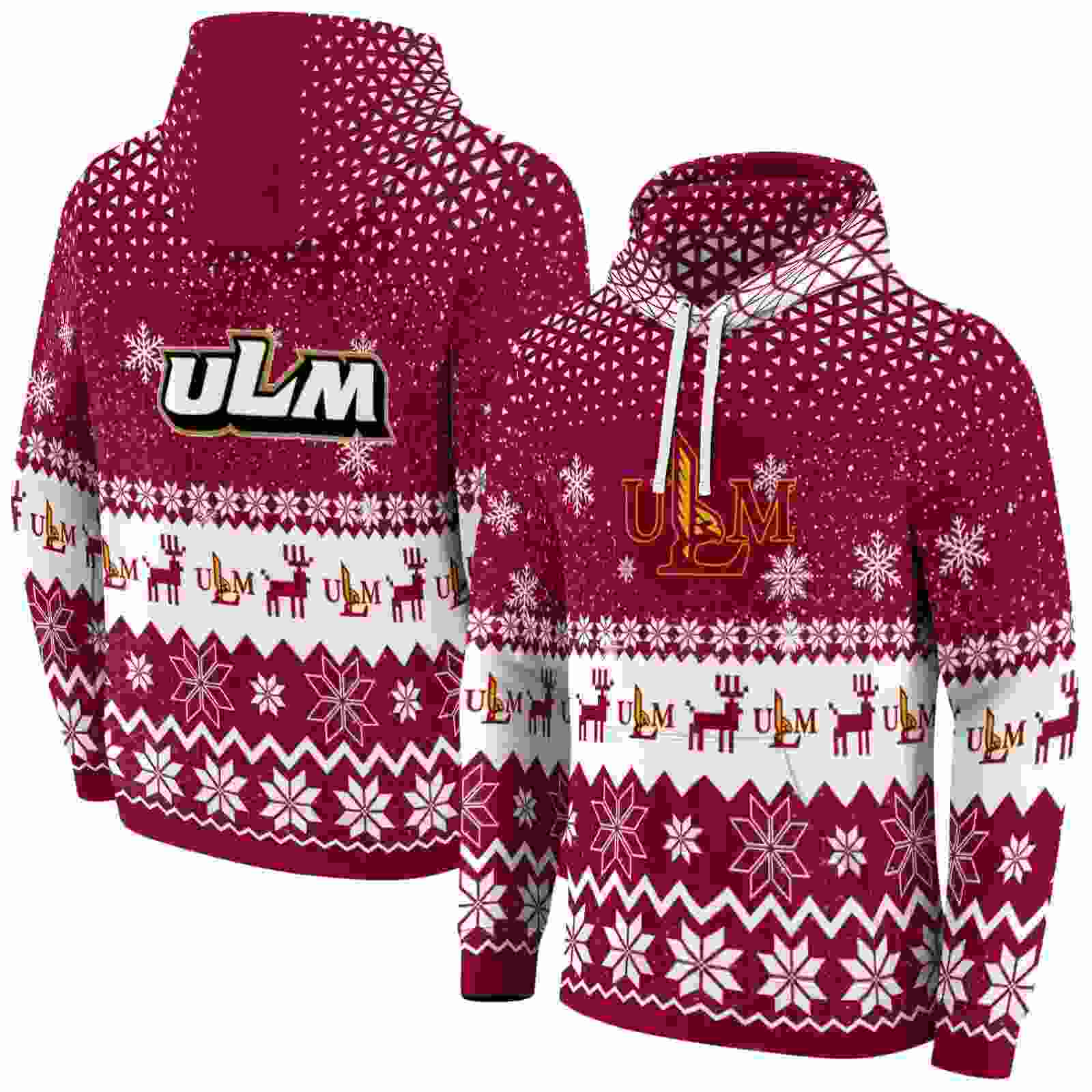 louisiana monroe warhawks reindeer motif red hoodie fashion forward