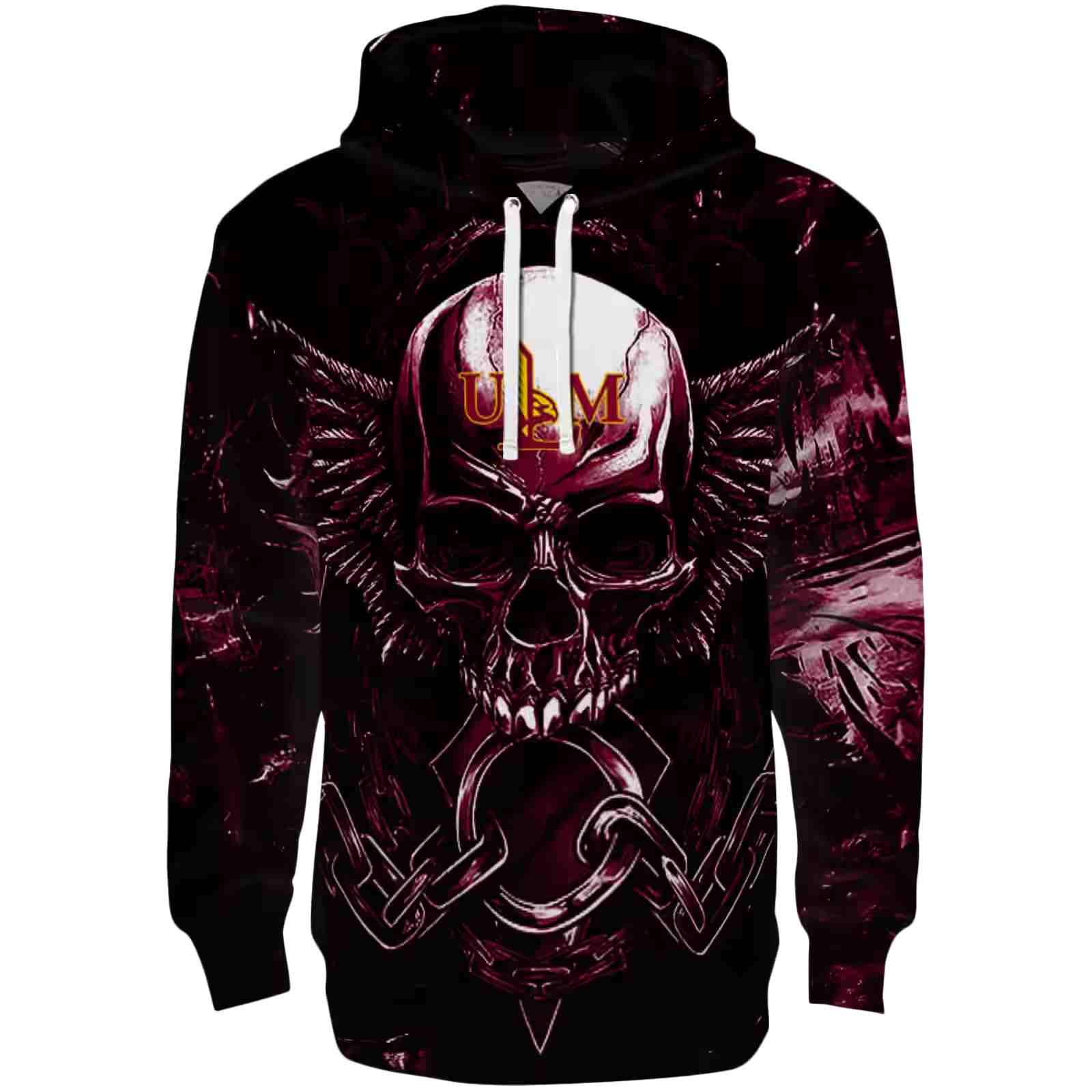 Louisiana-Monroe Warhawks Skull Artwork Red Black Hoodie