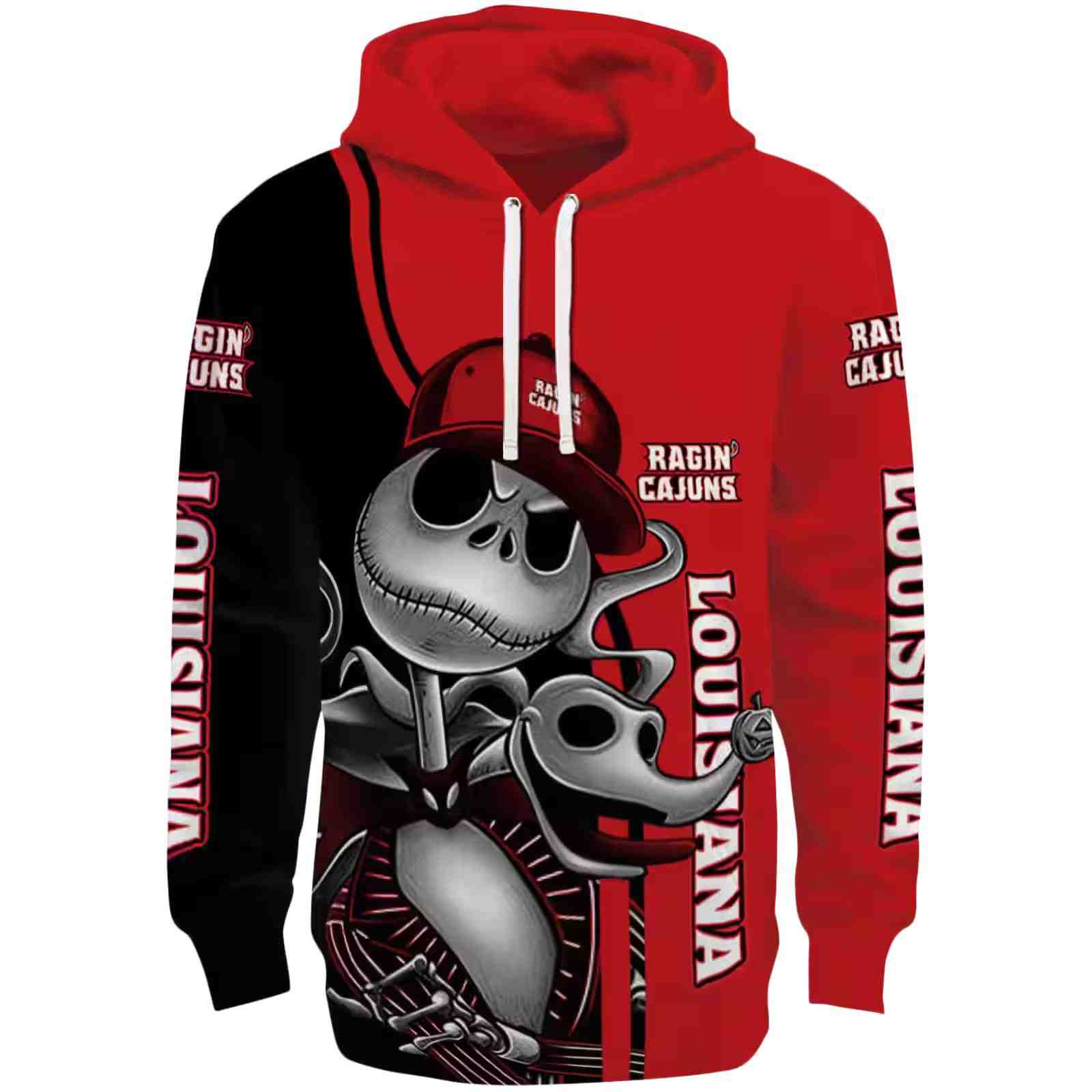 Louisiana Ragin’ Cajuns Jack Skellington Red Hoodie