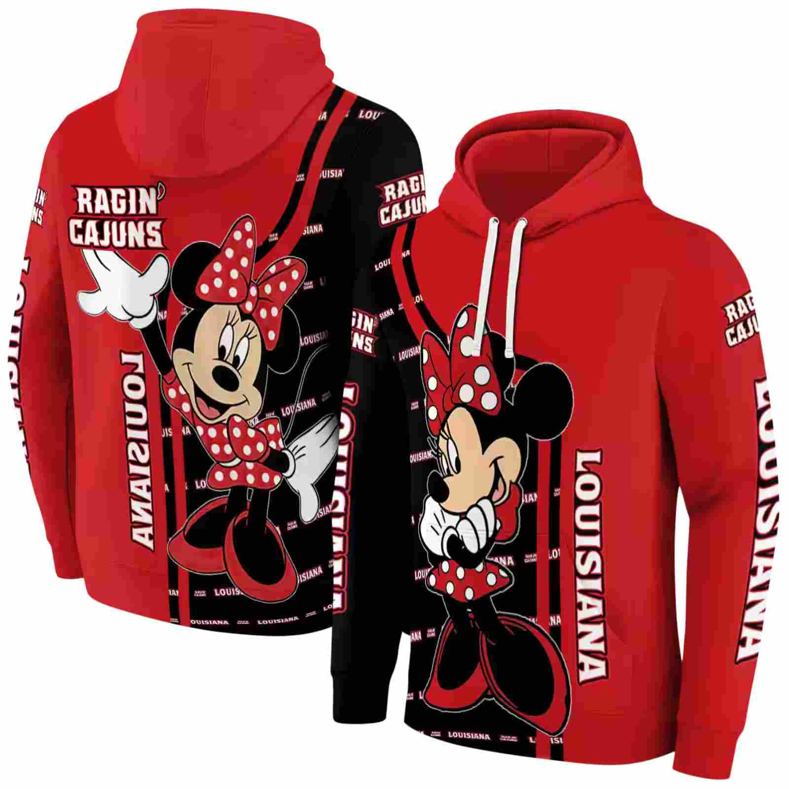 louisiana ragin cajuns minnie mouse red hoodie fashion forward