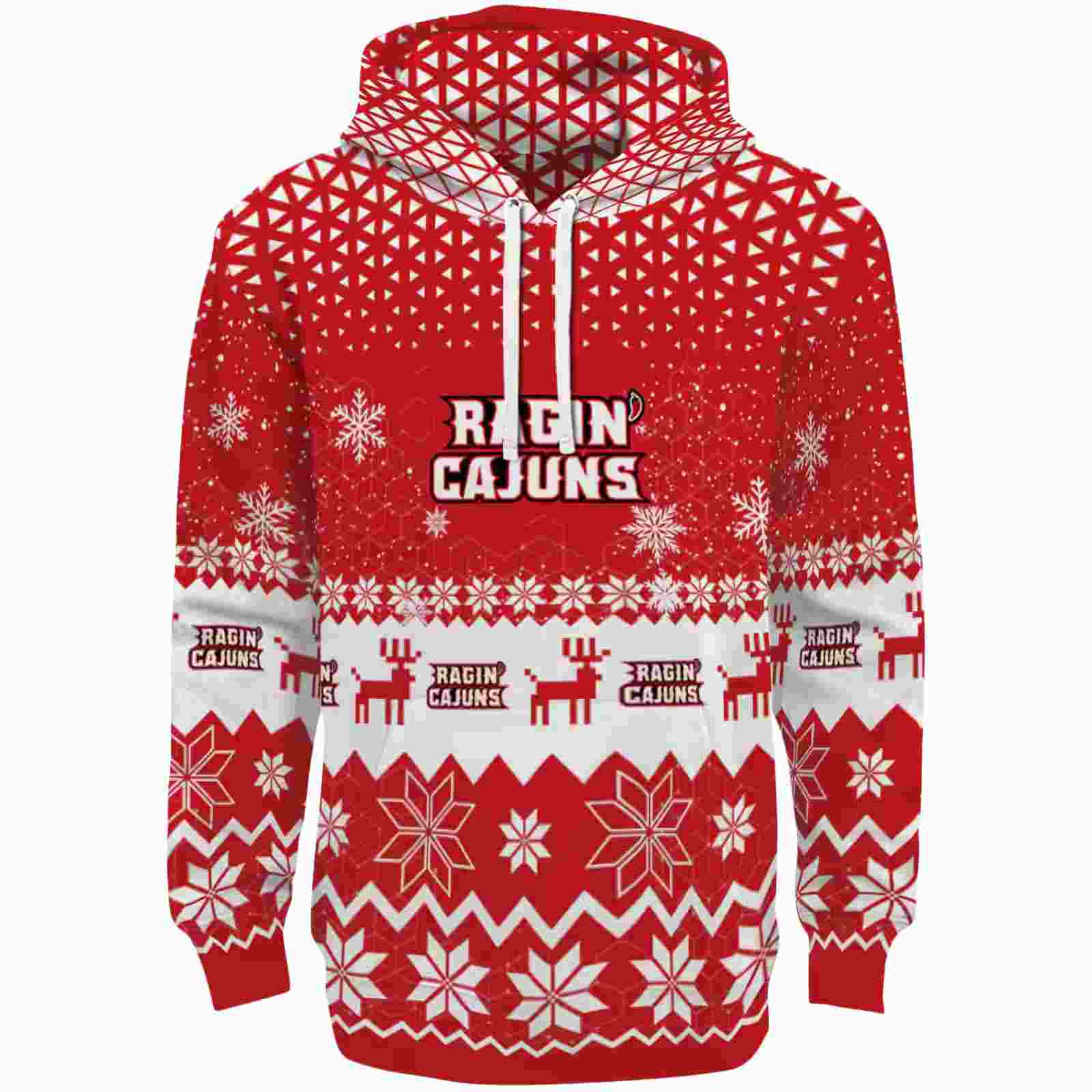 Louisiana Ragin’ Cajuns Reindeer Motif Red Hoodie