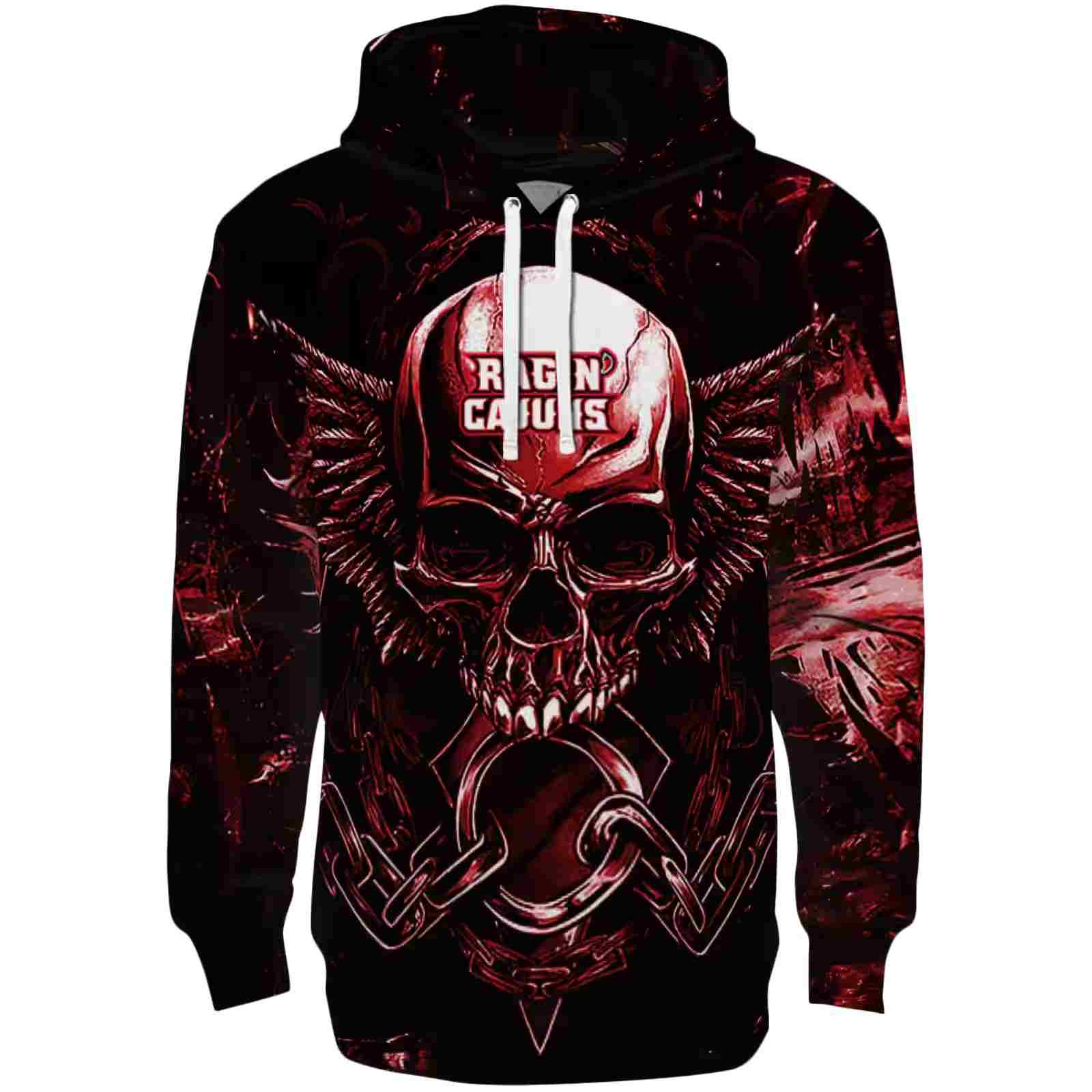 Louisiana Ragin’ Cajuns Skull Artwork Red Black Hoodie