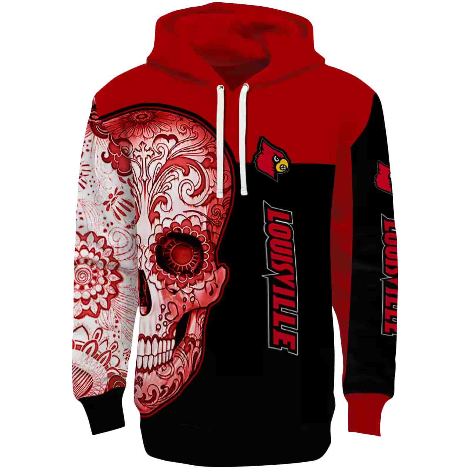 Louisville Cardinals Sugar Skull Red Black Hoodie