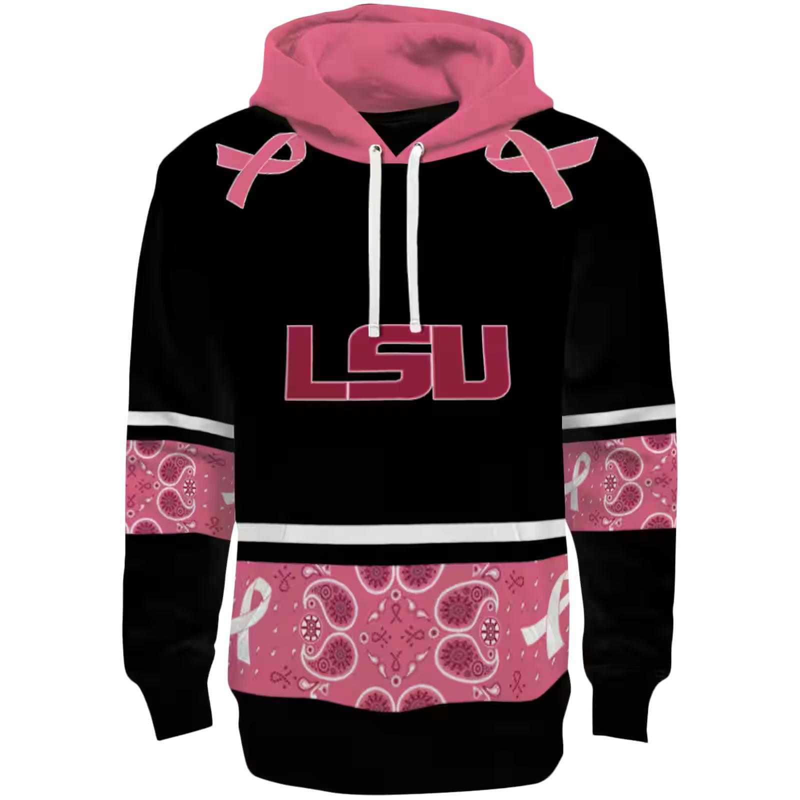 LSU Tigers Awareness Ribbon Black Pink Hoodie