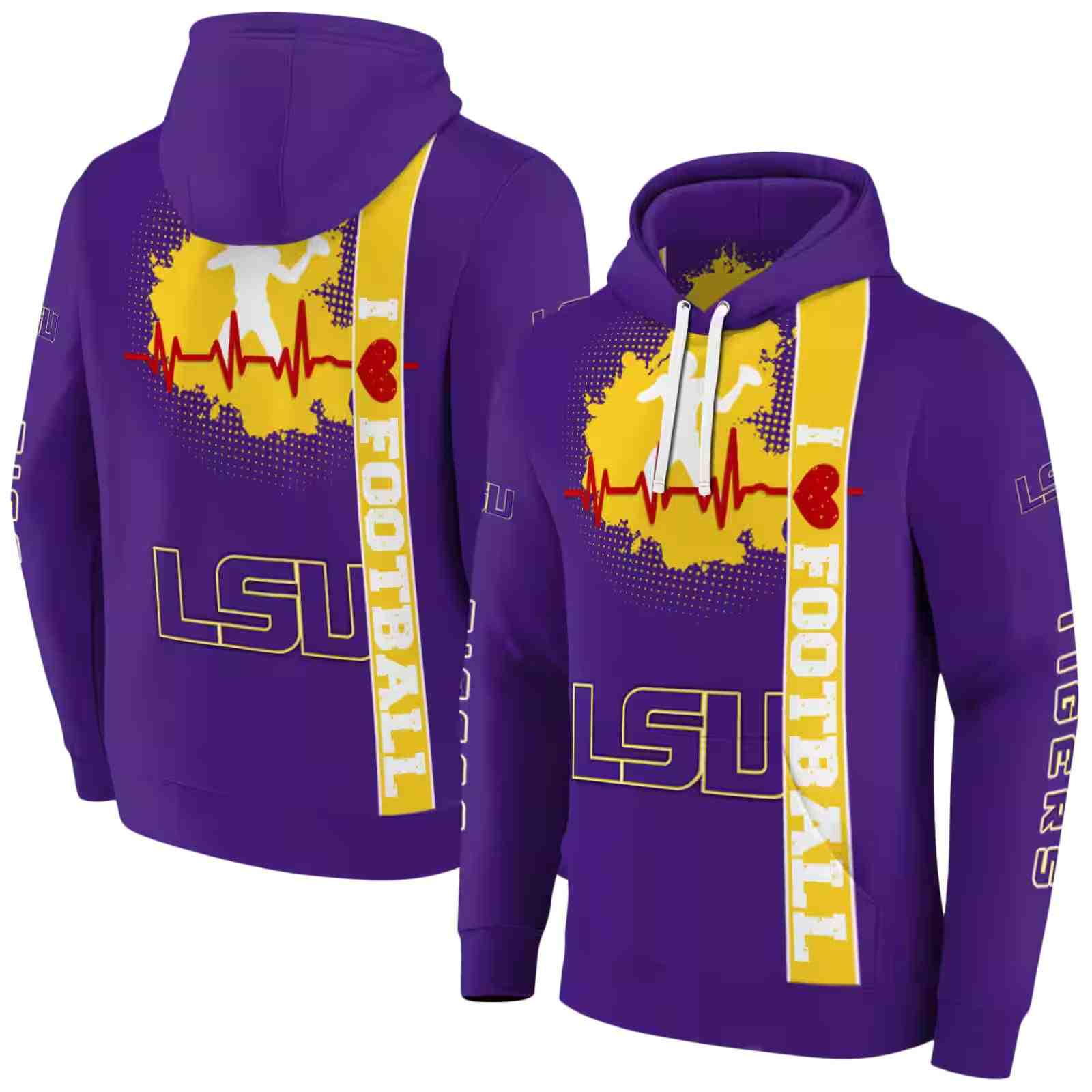 lsu tigers football heartbeat purple hoodie fashion forward