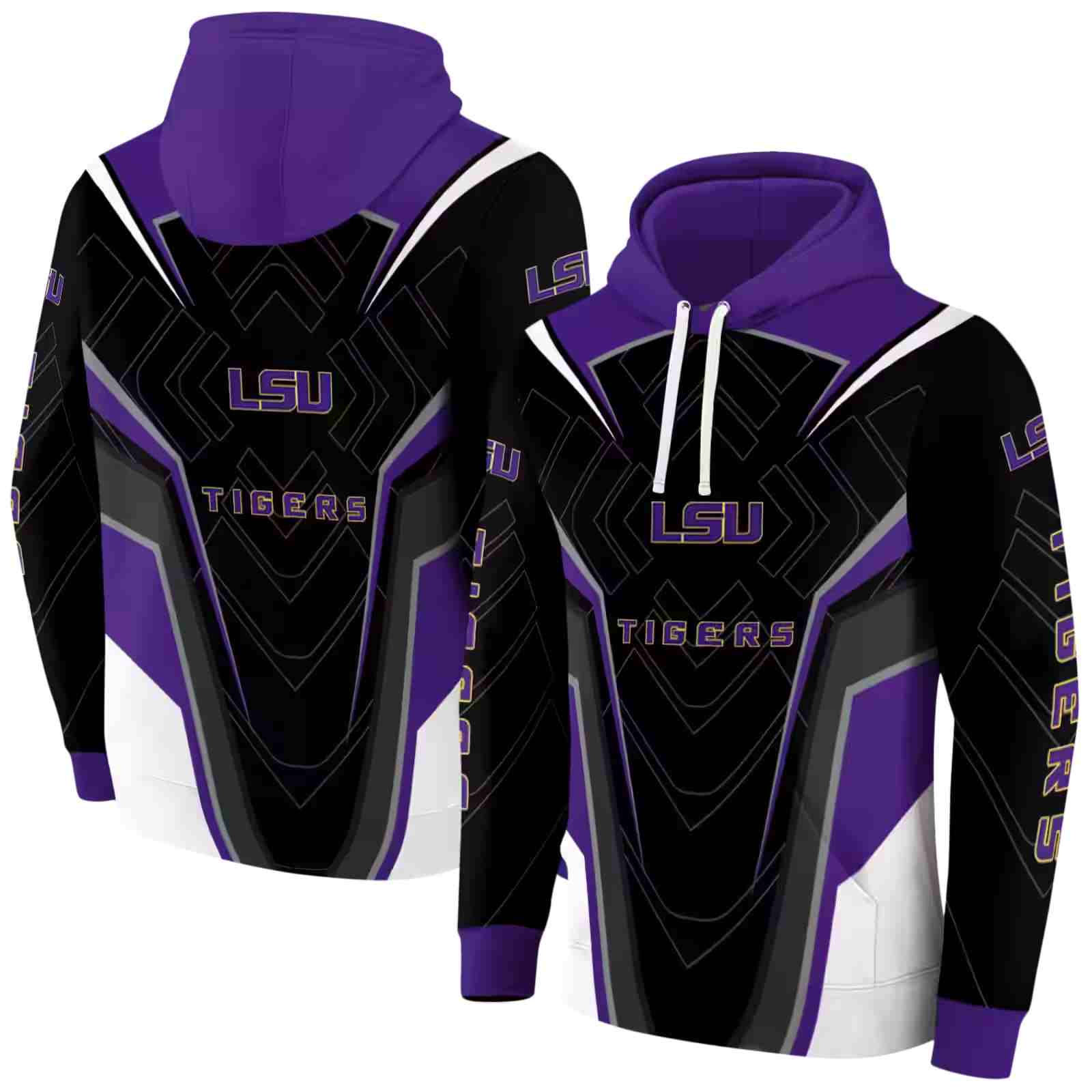 lsu tigers futuristic pattern purple black hoodie fashion forward