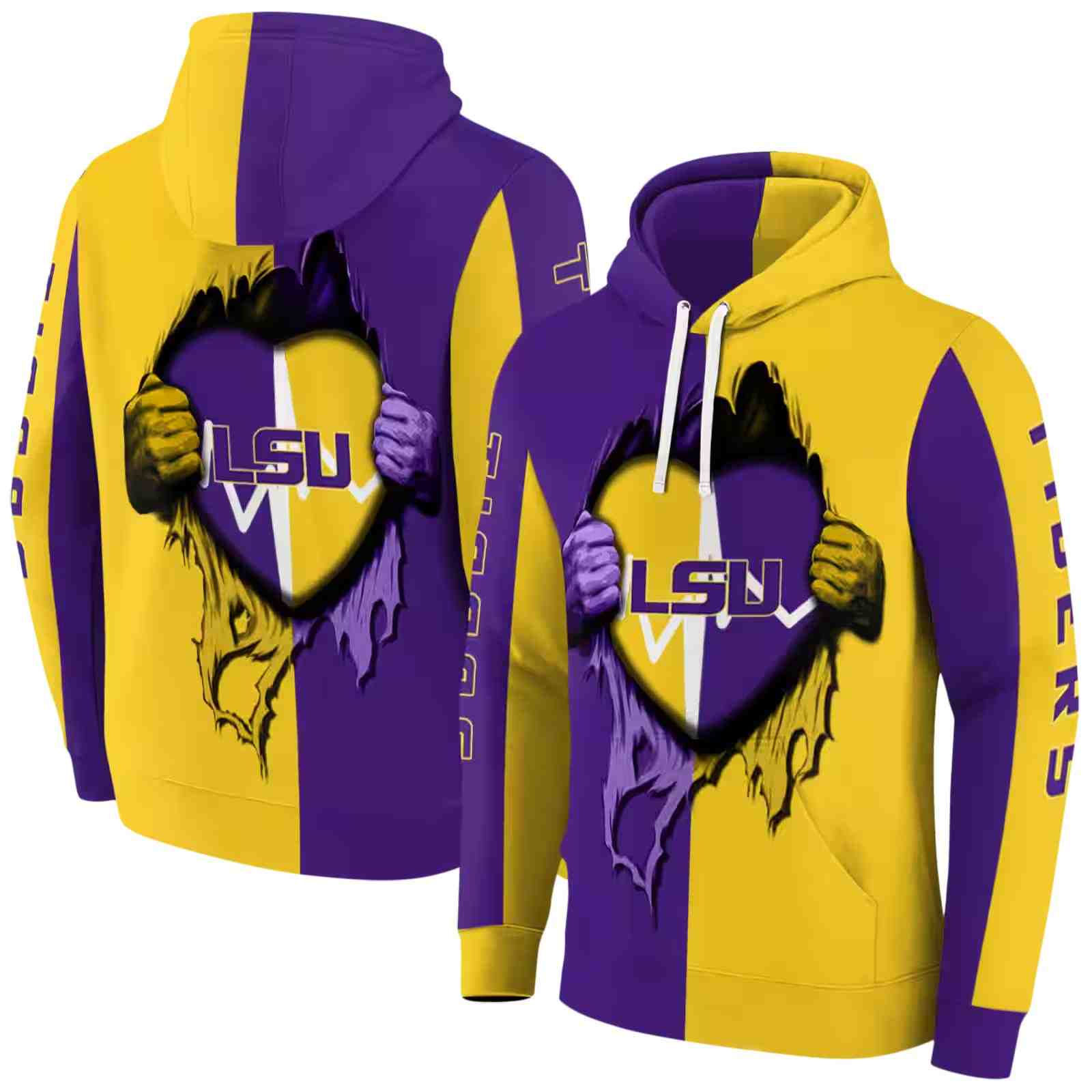 lsu tigers heartbeat graphic purple hoodie fashion forward