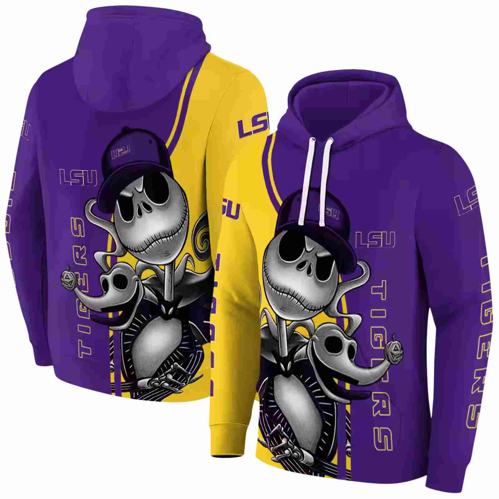 lsu tigers jack skellington purple hoodie fashion forward