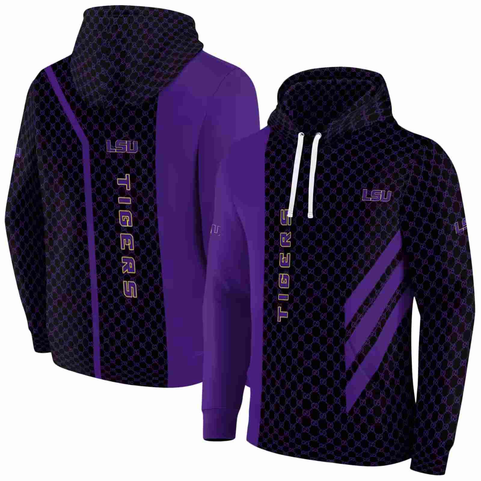 lsu tigers monogram pattern purple hoodie fashion forward