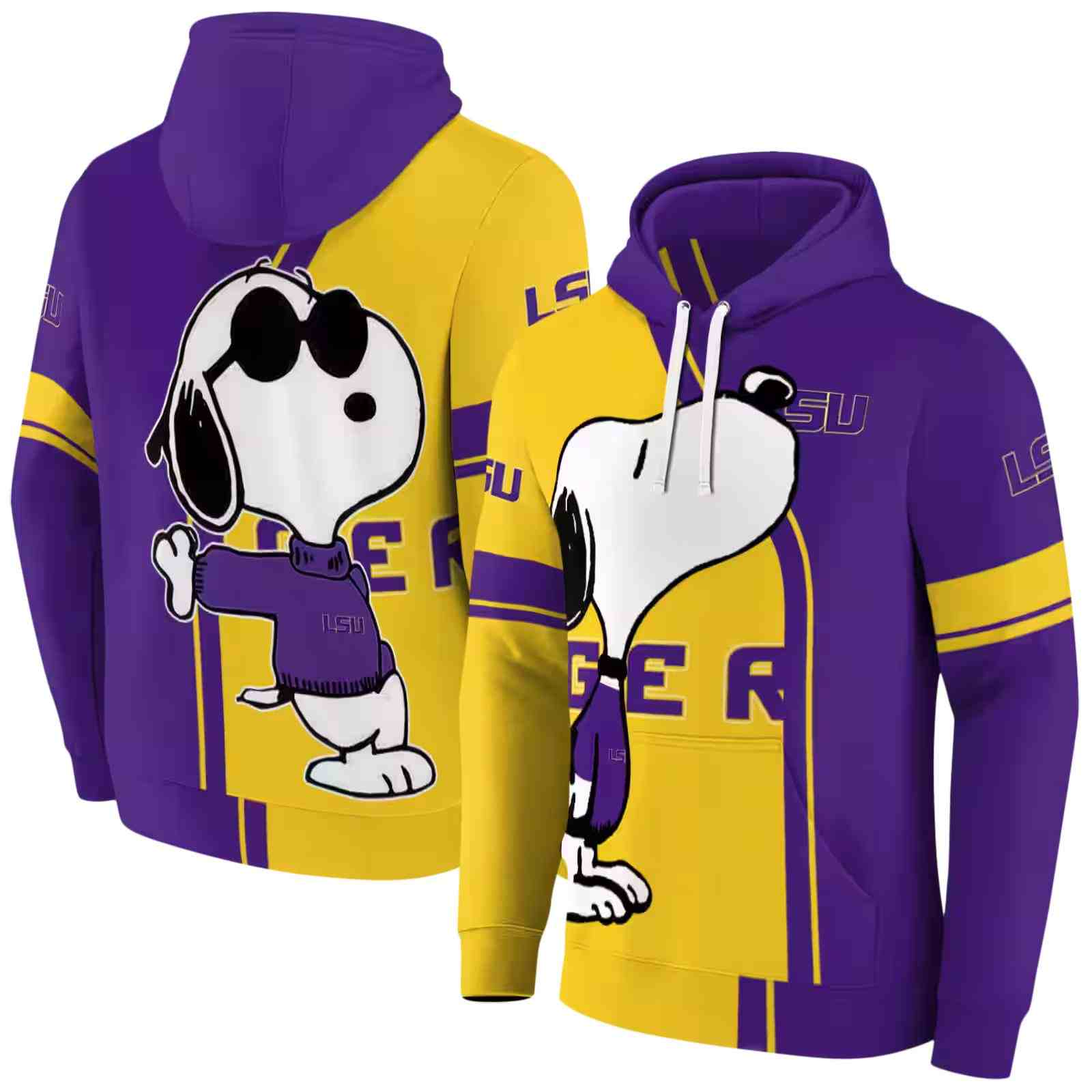 lsu tigers playful snoopy purple hoodie fashion forward