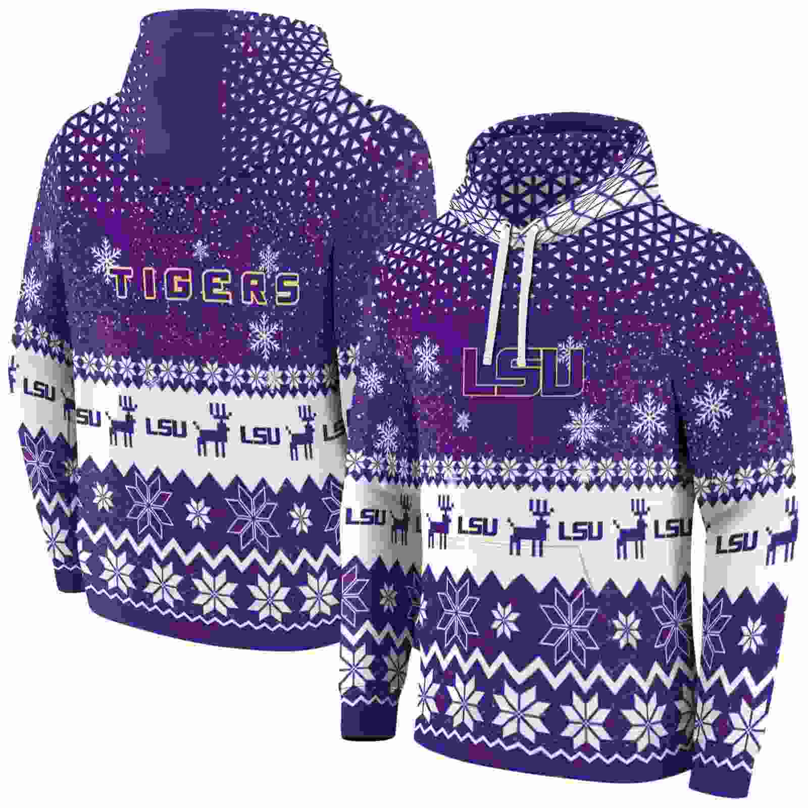 lsu tigers reindeer motif purple hoodie fashion forward