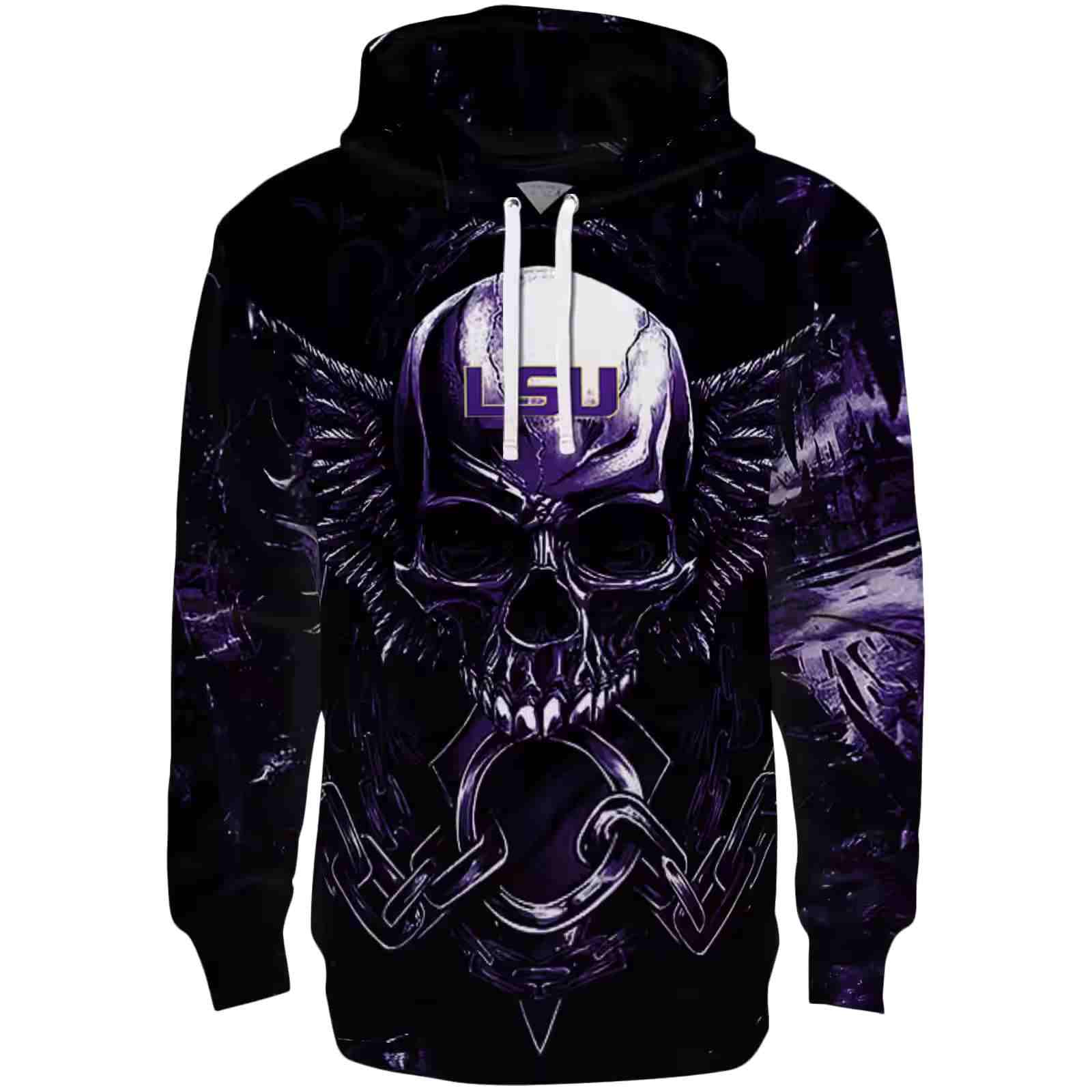 LSU Tigers Skull Artwork Purple Black Hoodie